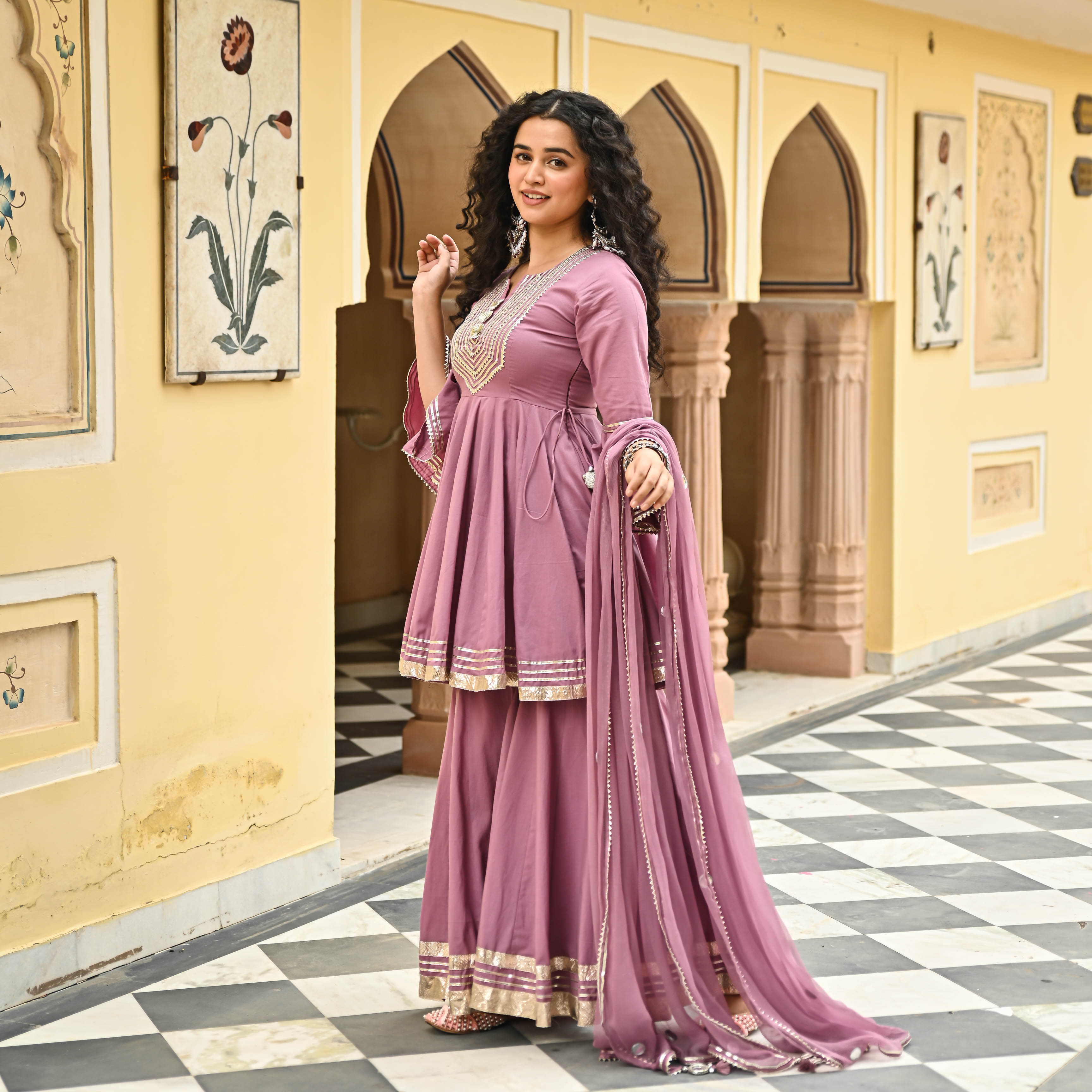 Opal Short Pink Designer Sharara Suit Set For Women Online