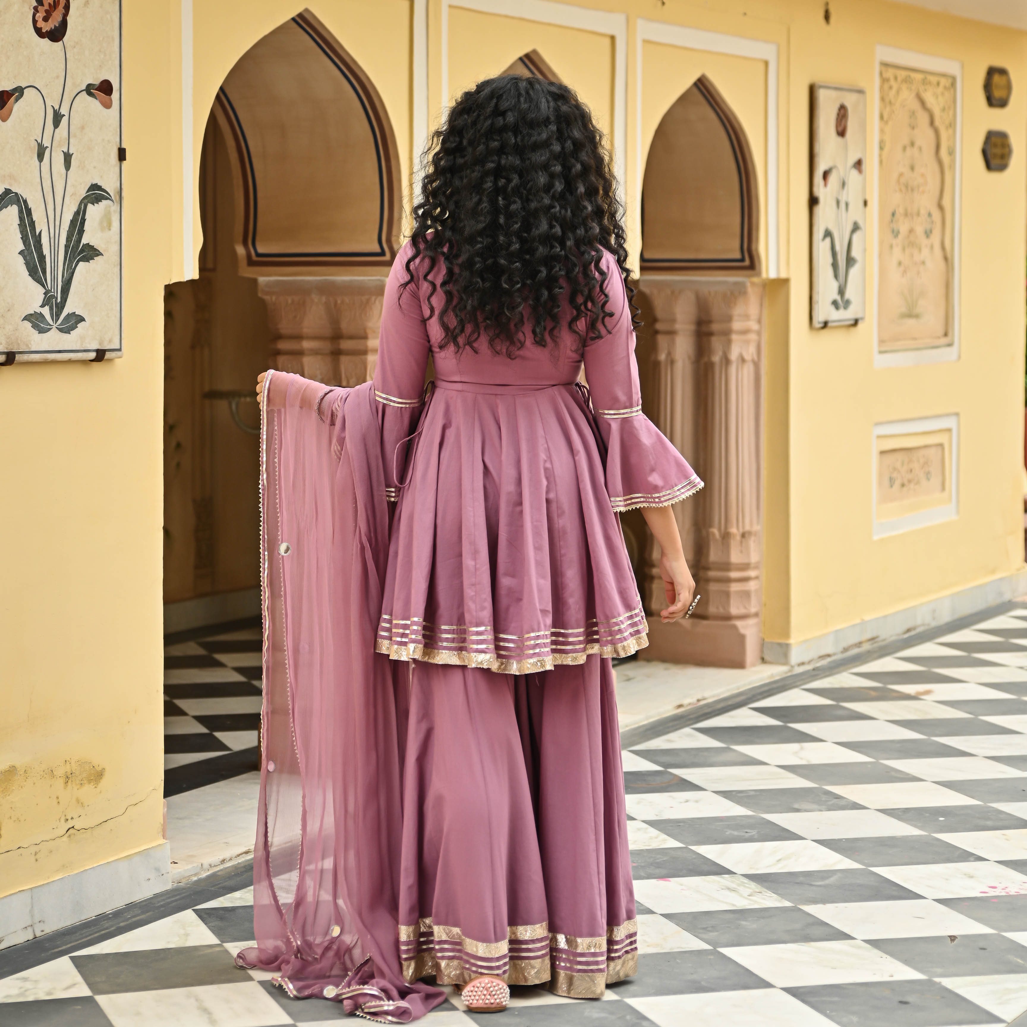 Opal Short Pink Designer Sharara Suit Set For Women Online