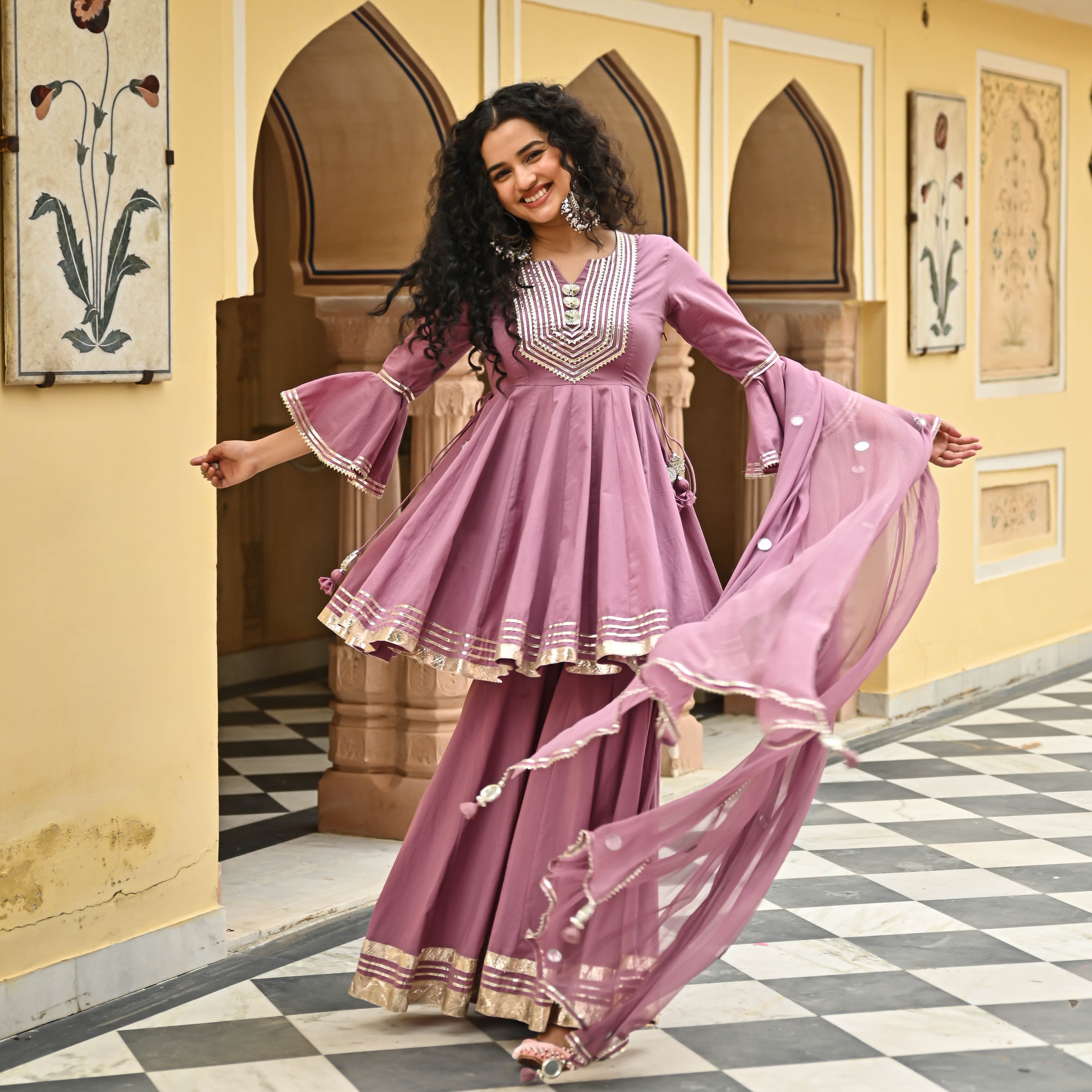 Opal Short Pink Designer Sharara Suit Set For Women Online