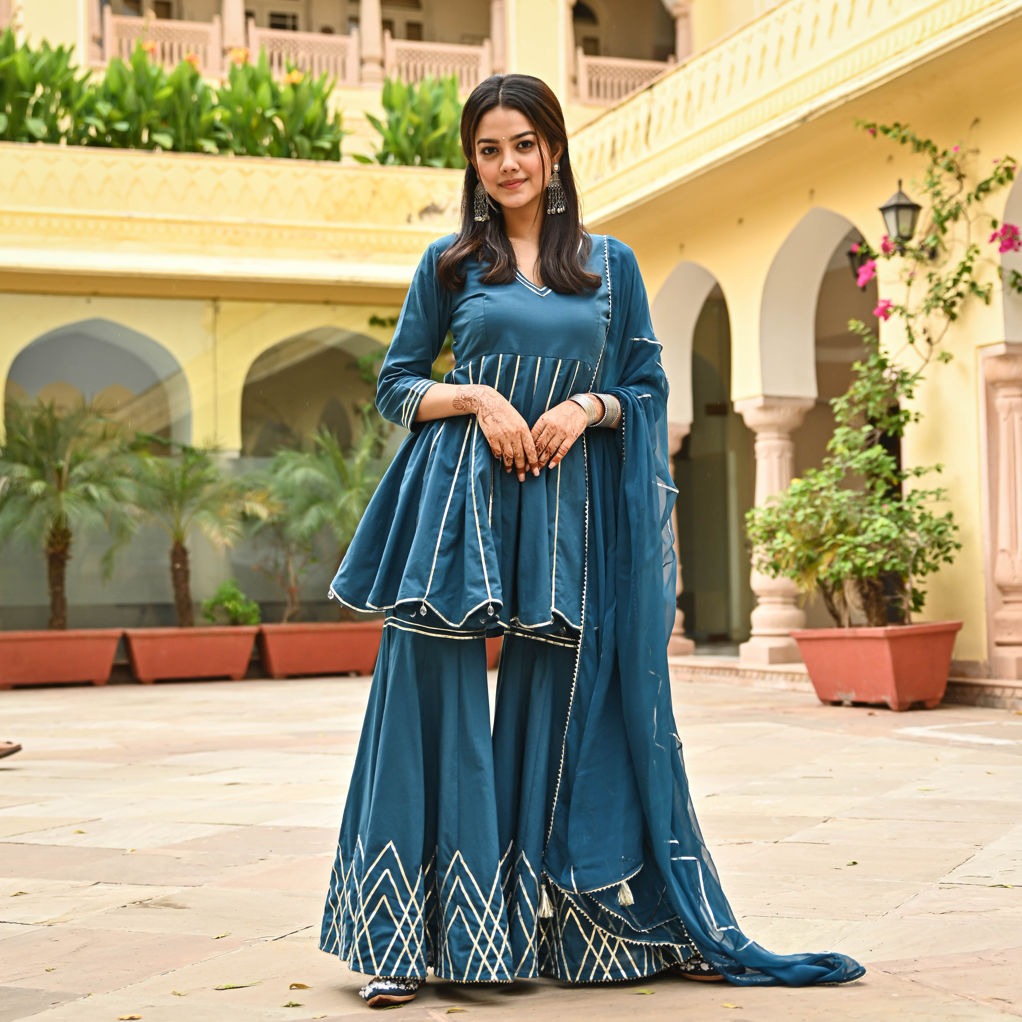 Ishnya Salwar Suits and Sets  Buy Ishnya MATARGASHTI  Blue Tribal Print Short  Kurta with Tulip Pants Set of 2 Online  Nykaa Fashion