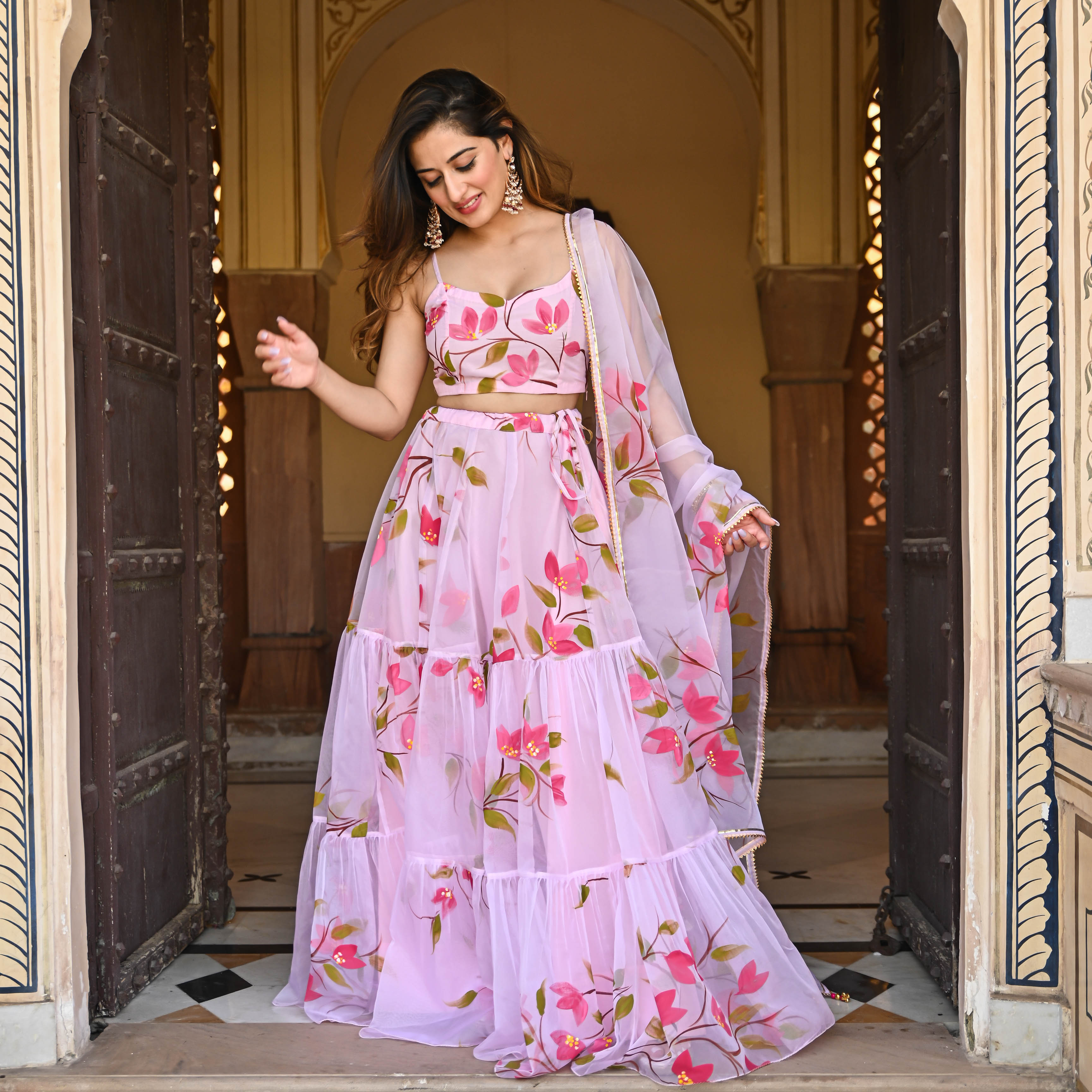Baby pink Handpainted Lehenga Set