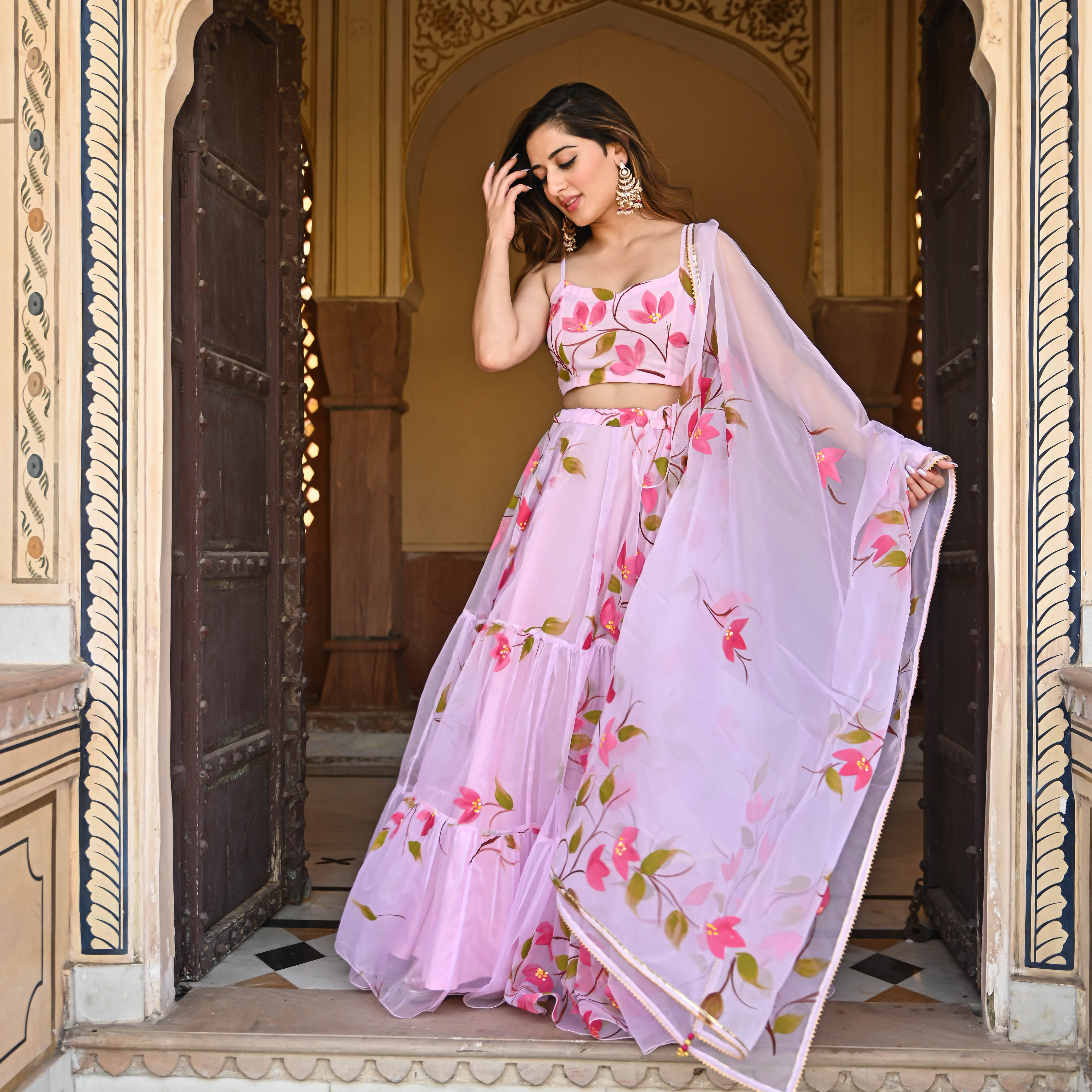 Baby pink Handpainted Lehenga Set