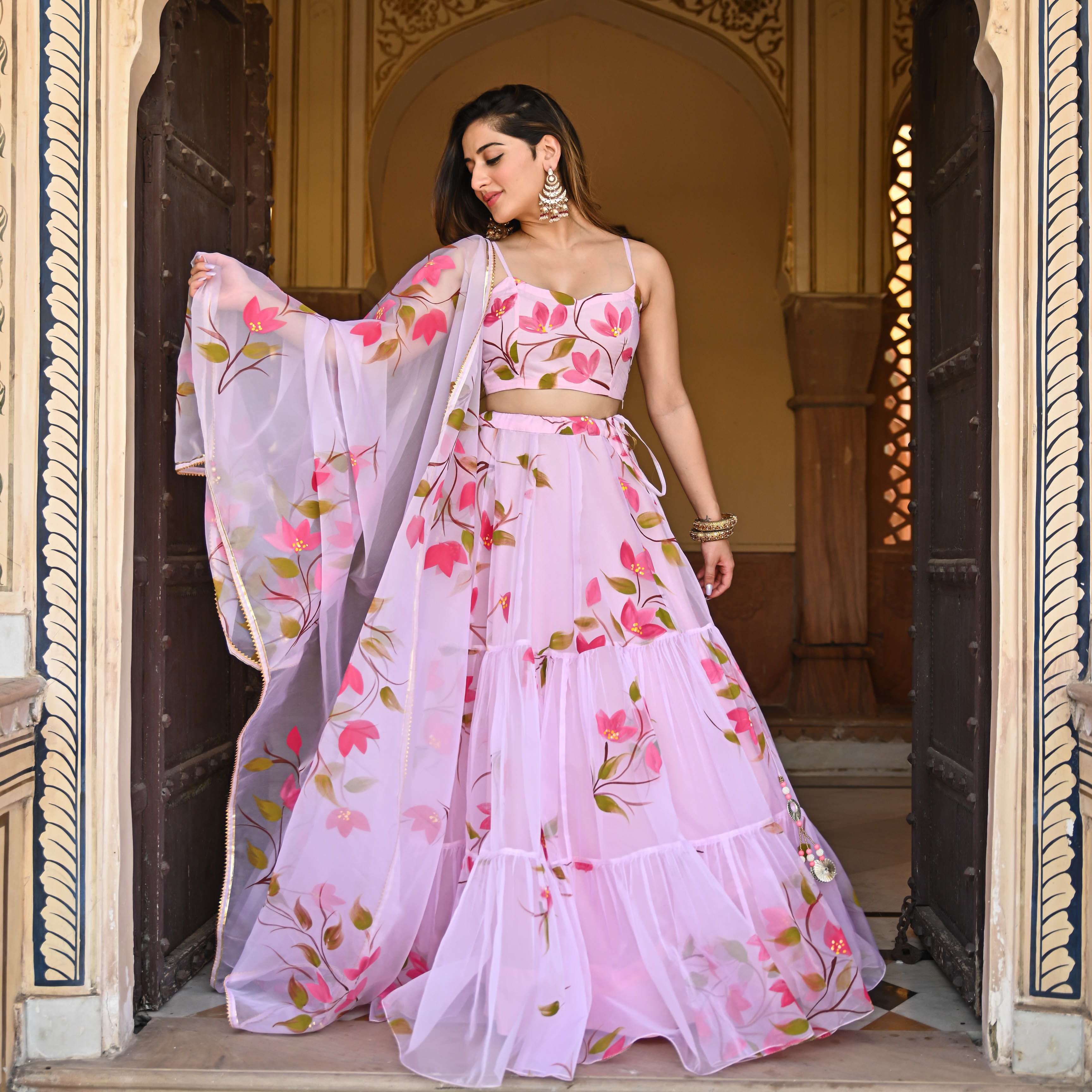 Baby pink Handpainted Lehenga Set