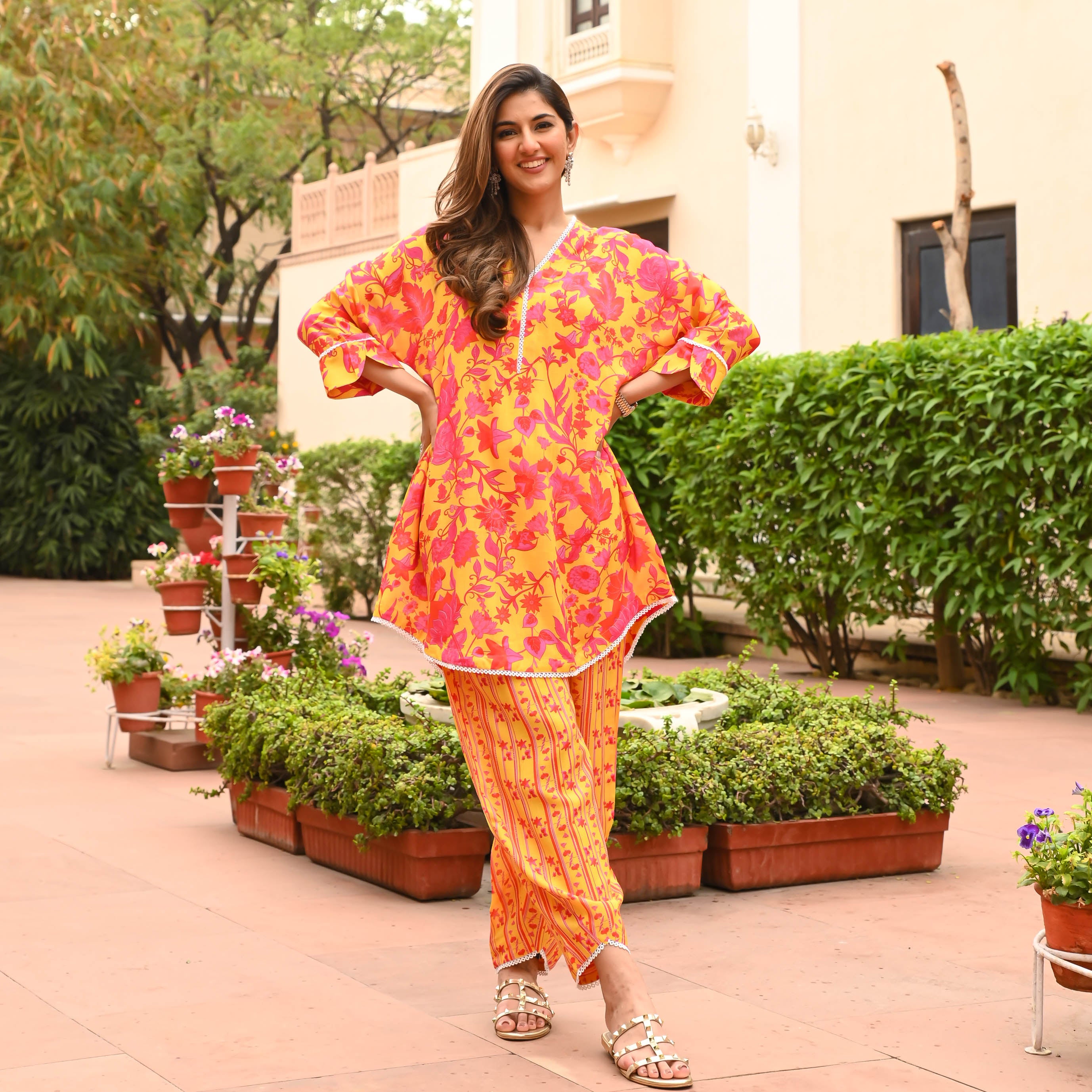  Color Crush Yellow Floral Kurta Pant Set For Women Online 