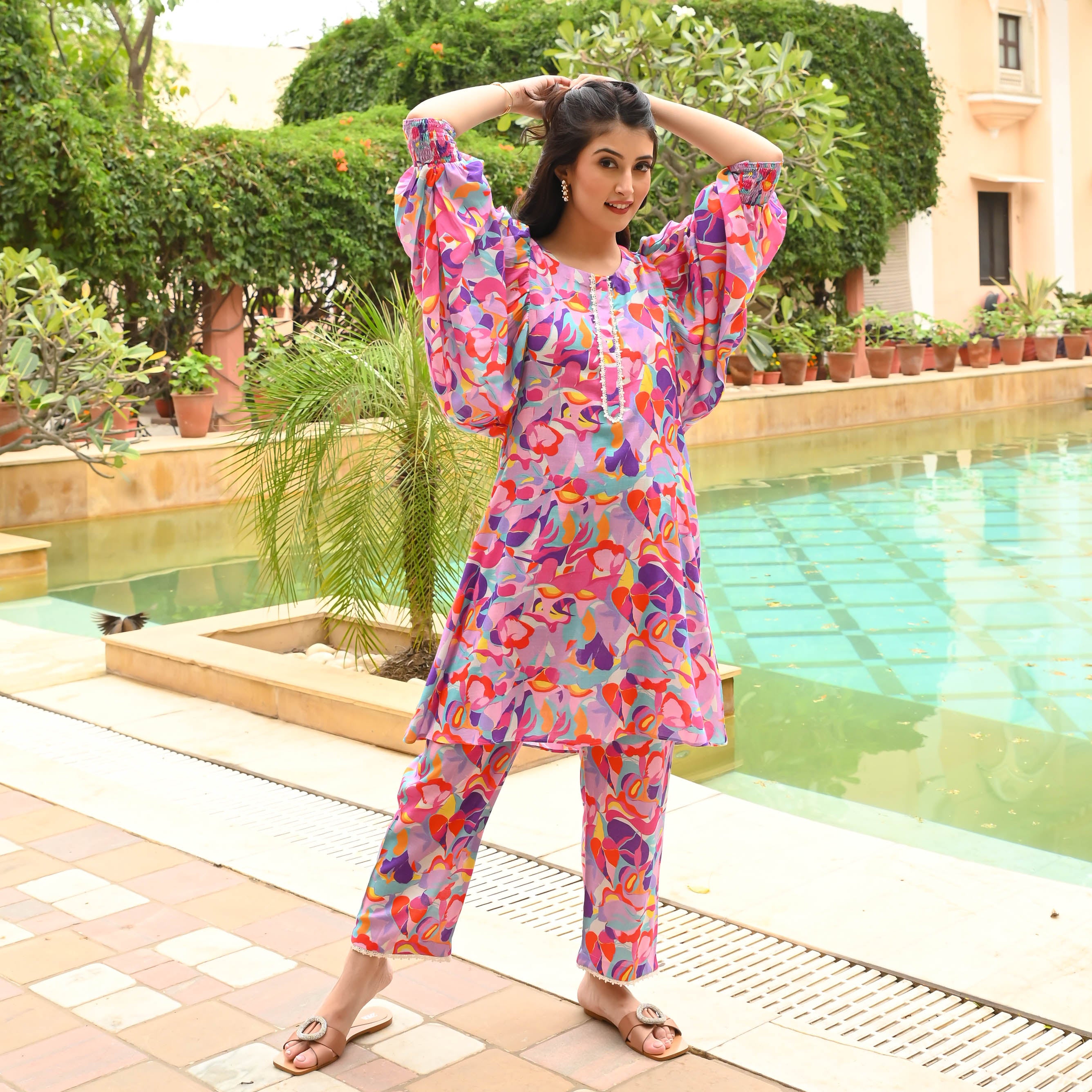 Vibrant Print Summer Kurta Pant Set For Women Online 