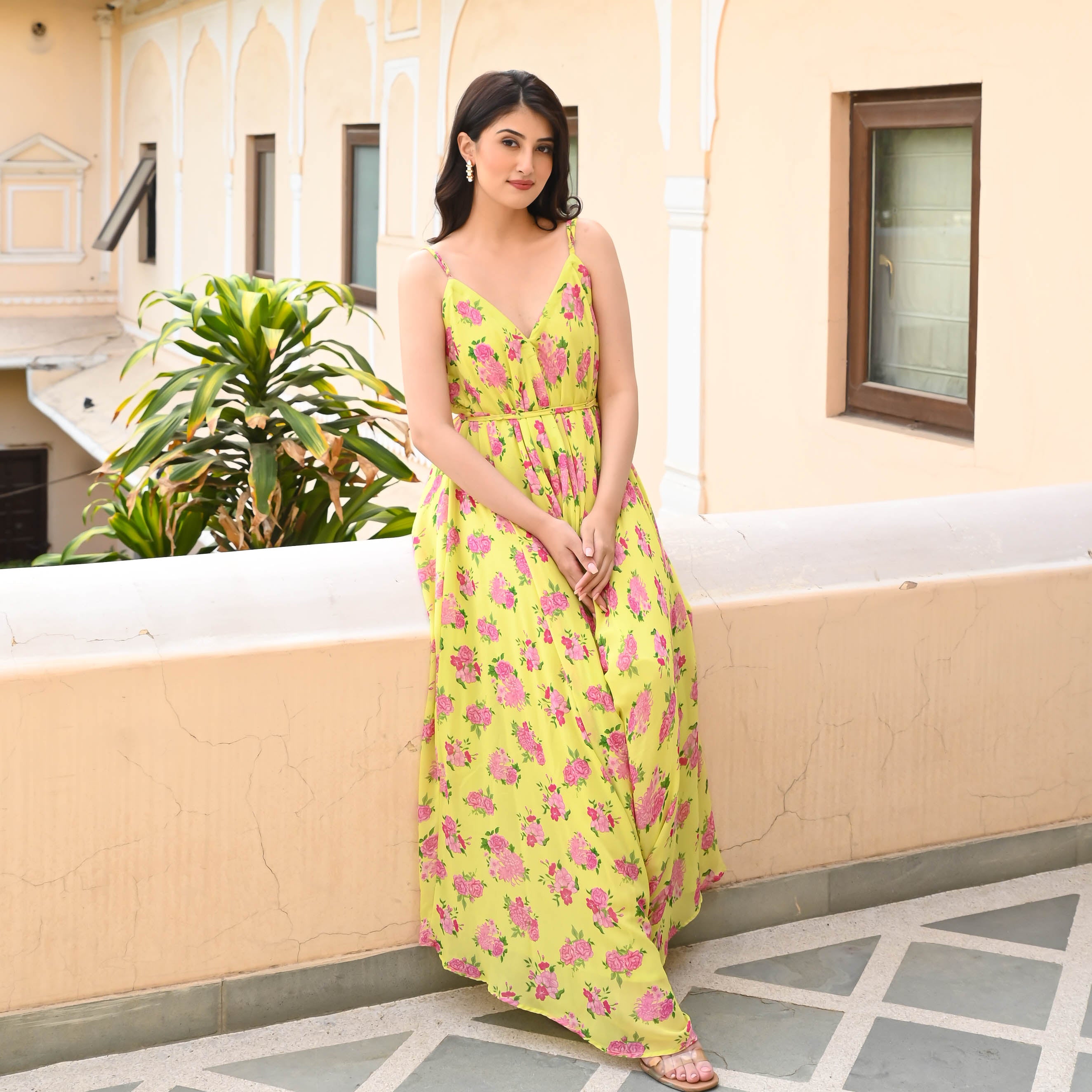 Yellow Floral Dropcrotch Jumpsuit for Women Online