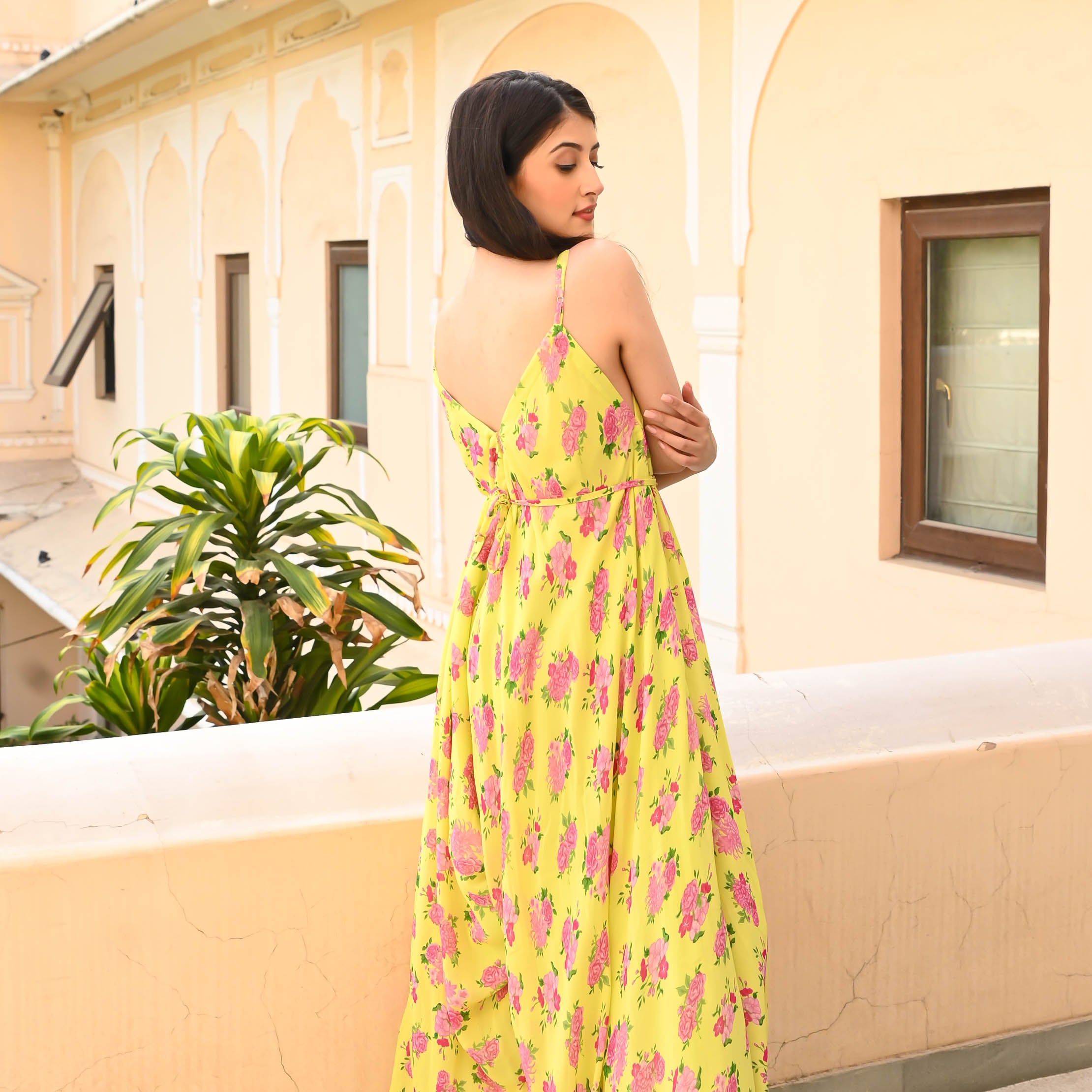 Yellow Floral Dropcrotch Jumpsuit for Women Online