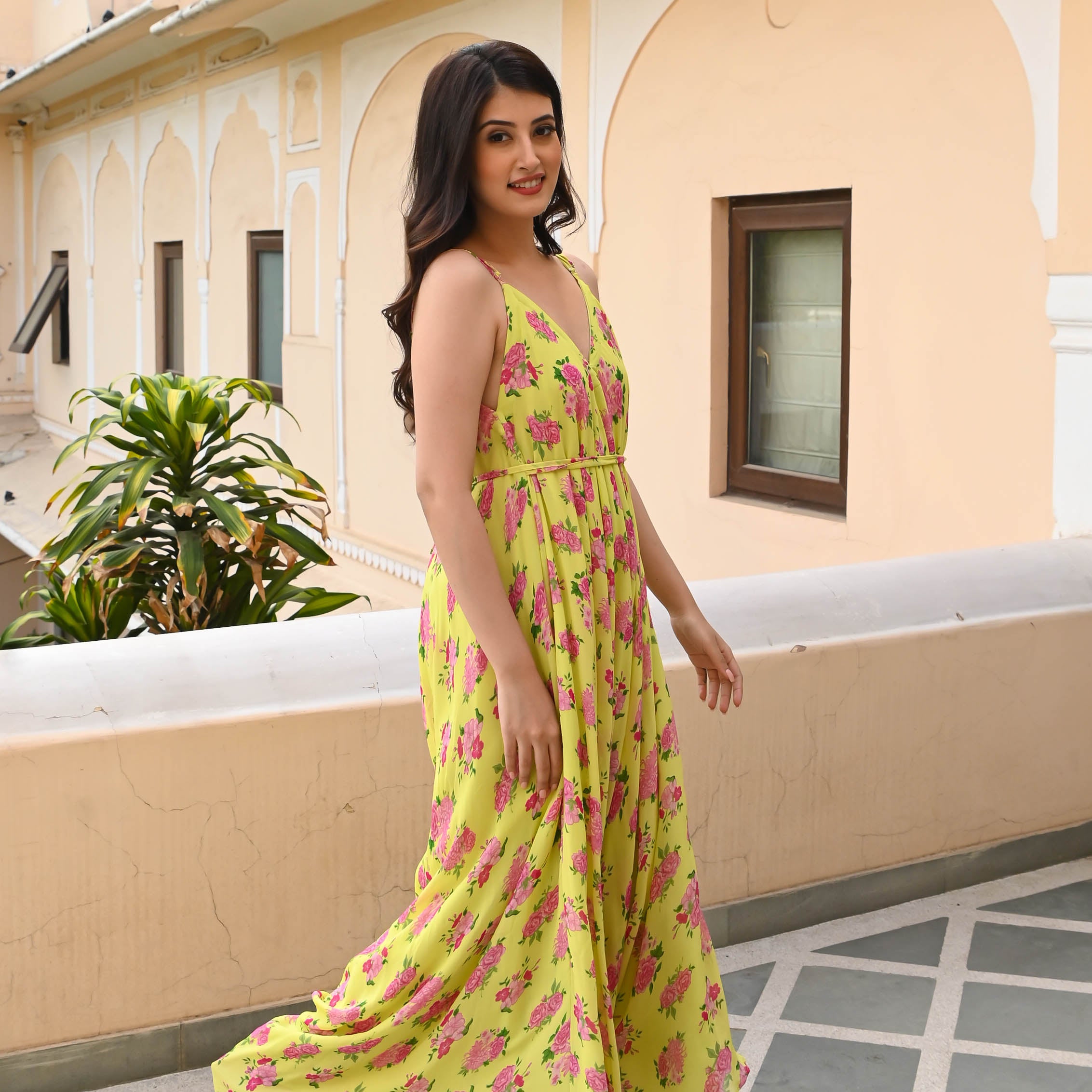 Yellow Floral Dropcrotch Jumpsuit for Women Online