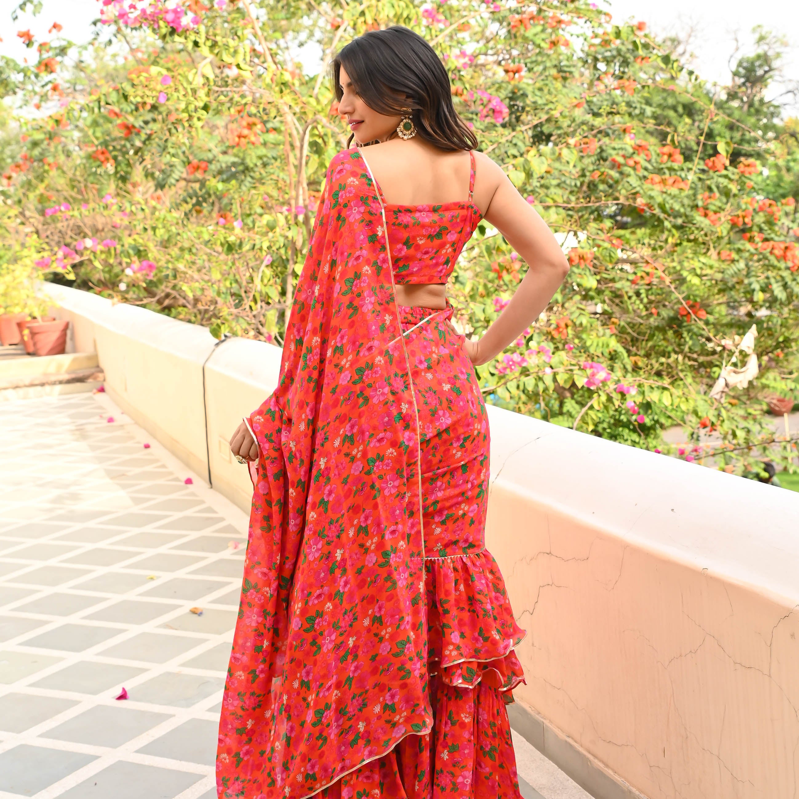Red Malati Floral Drape Saree for women online