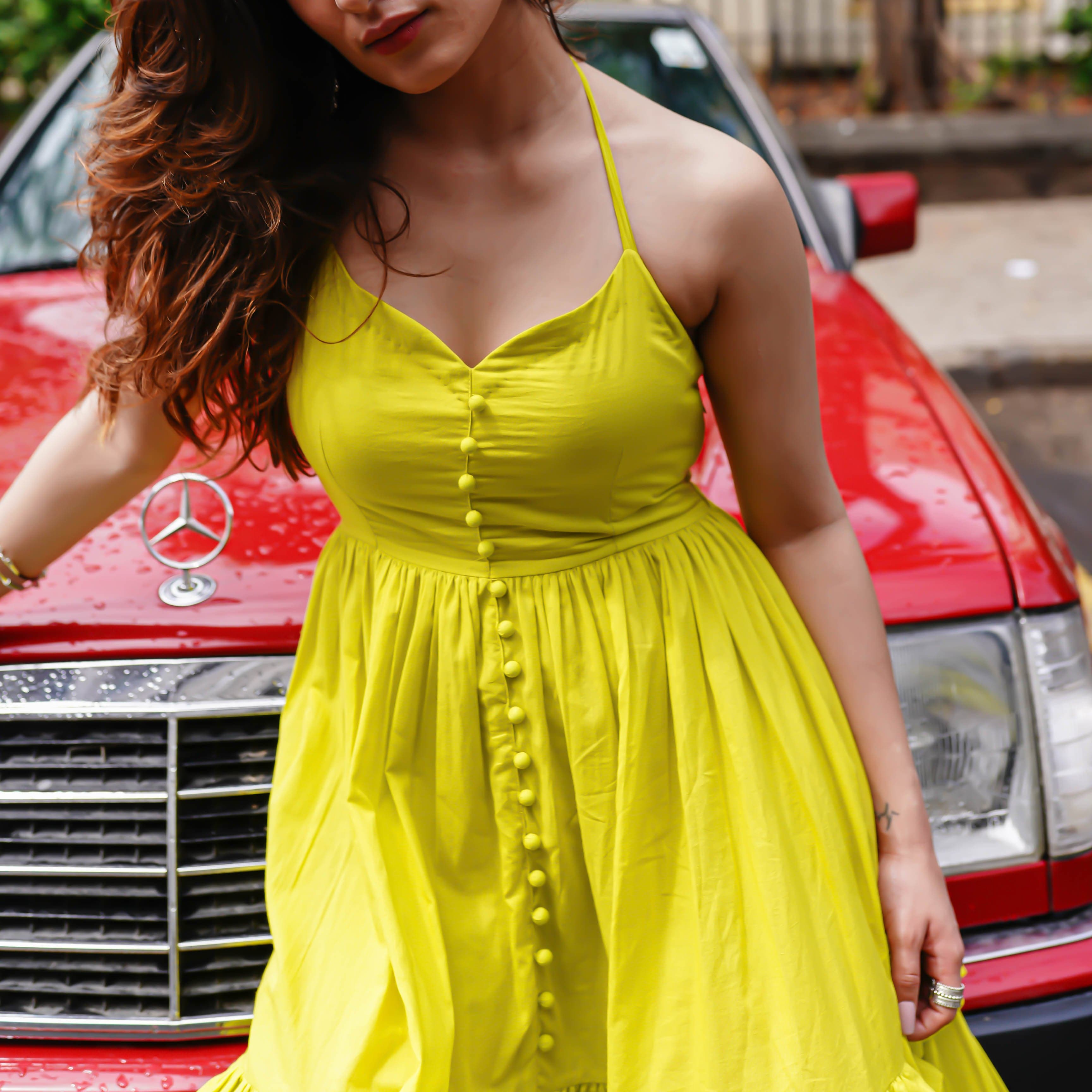 Yellow cotton maxi dress 