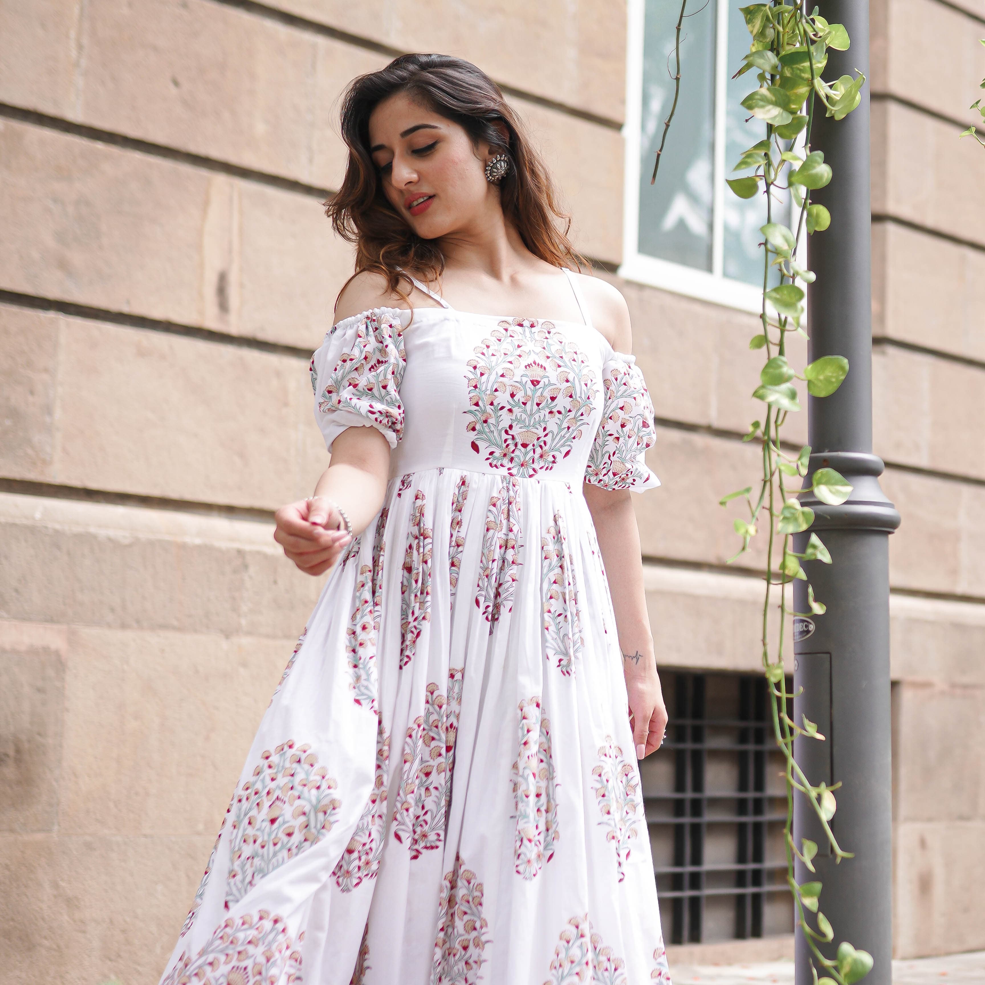 Nyra White Cotton Maxi Dress For Women Online