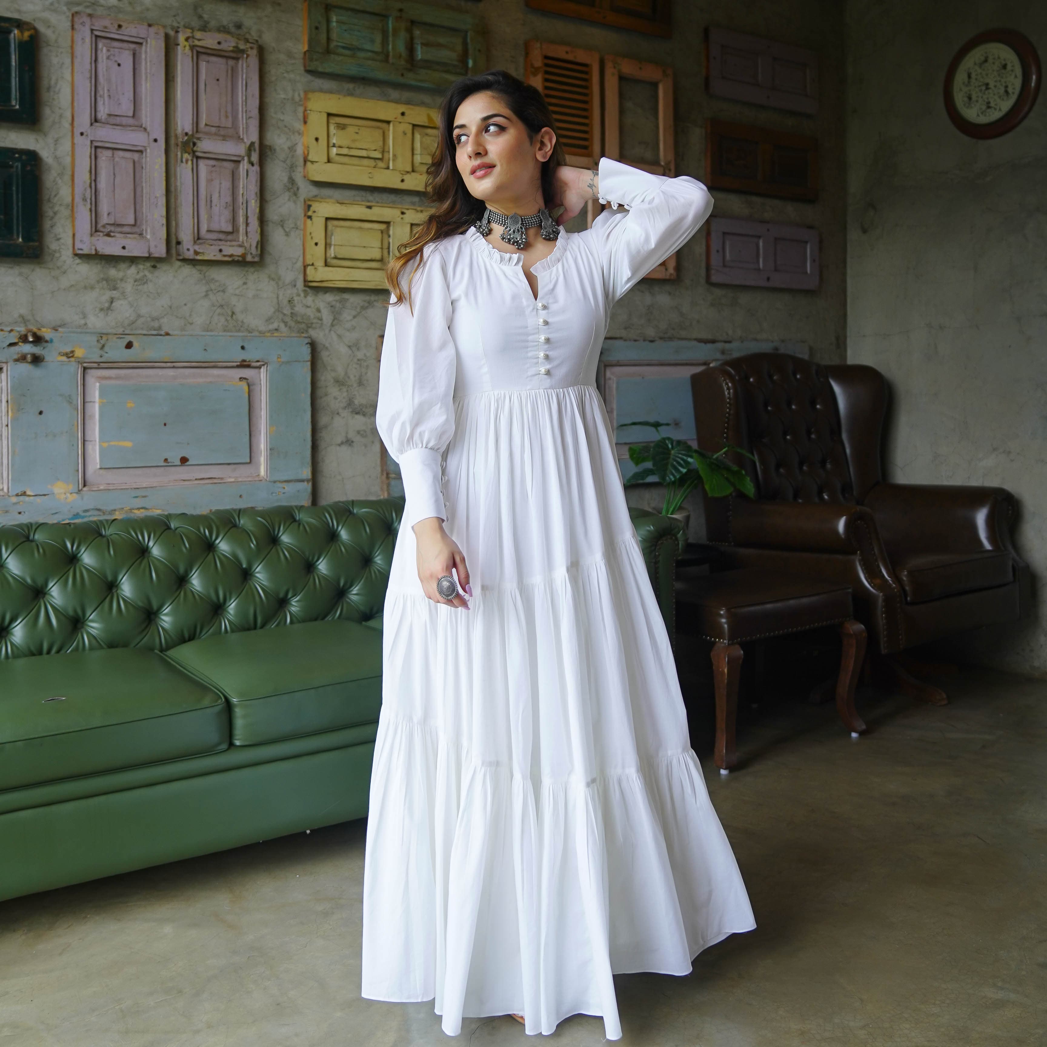 Pure White Cotton Maxi Dress For Women Online