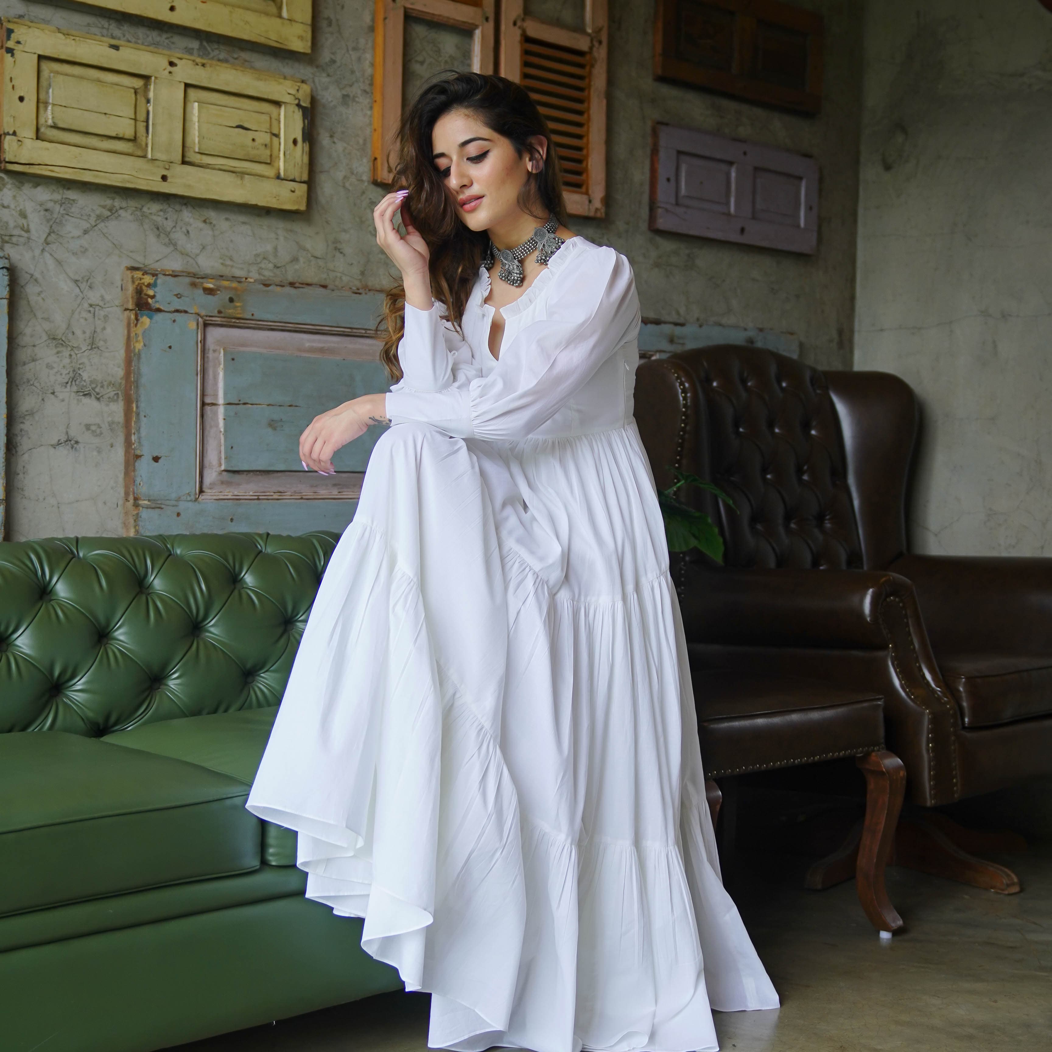 Pure White Cotton Maxi Dress For Women Online