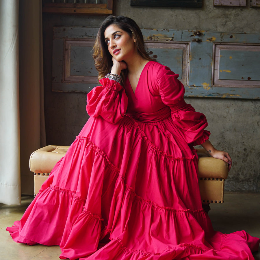 Buy Bunaai Olivia Mustard Cotton Maxi Dress For Women Online