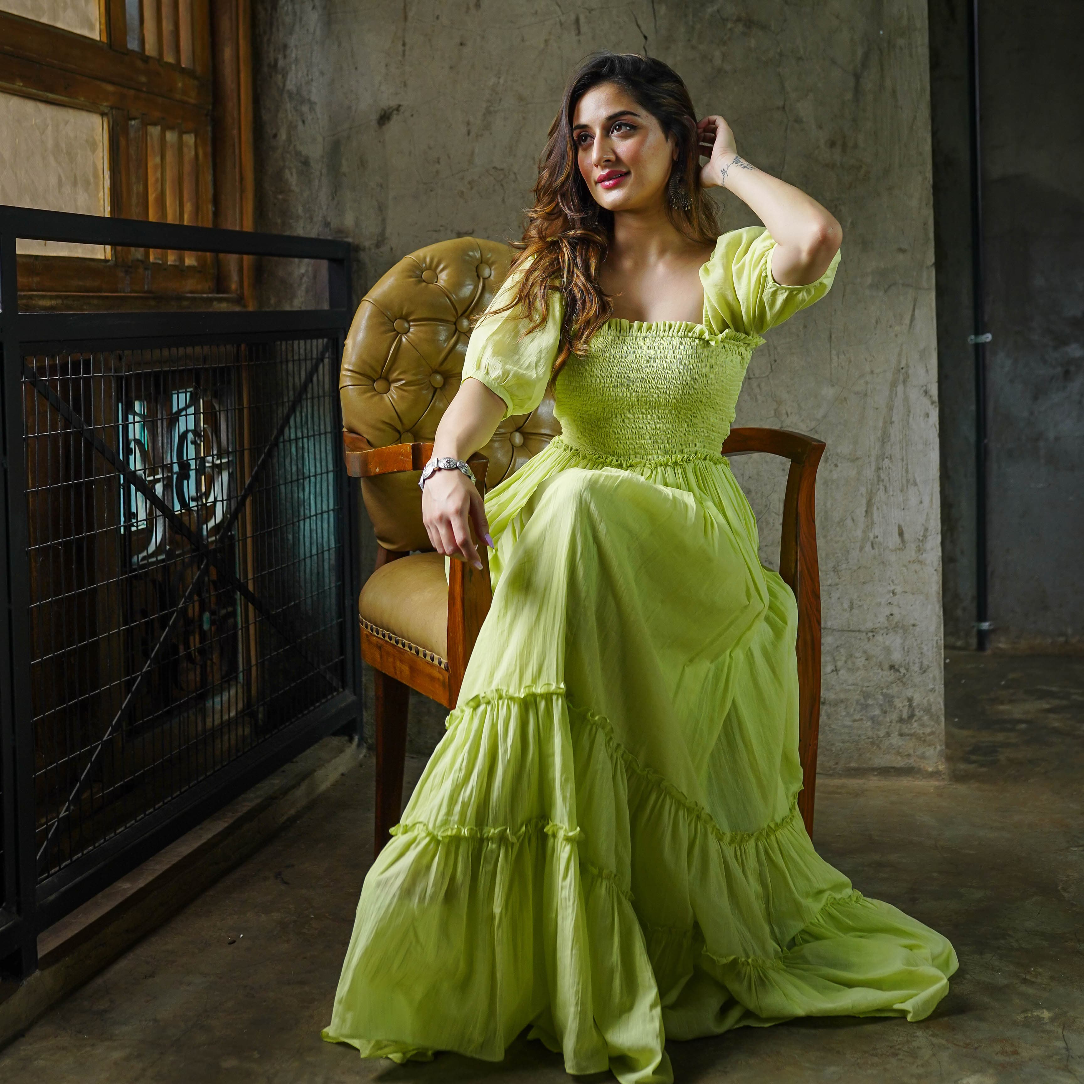 Green Tier long dress