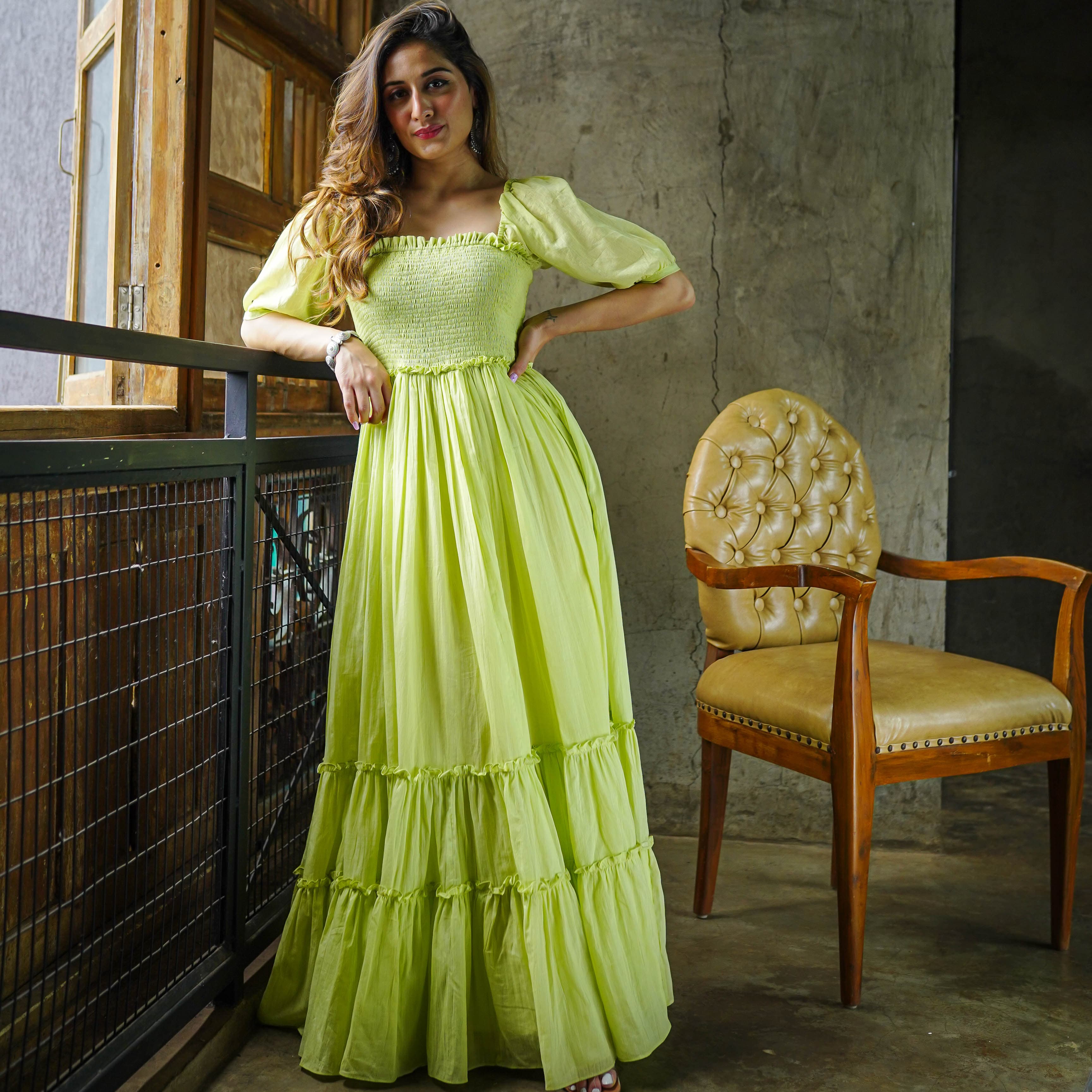 Green Tier long dress