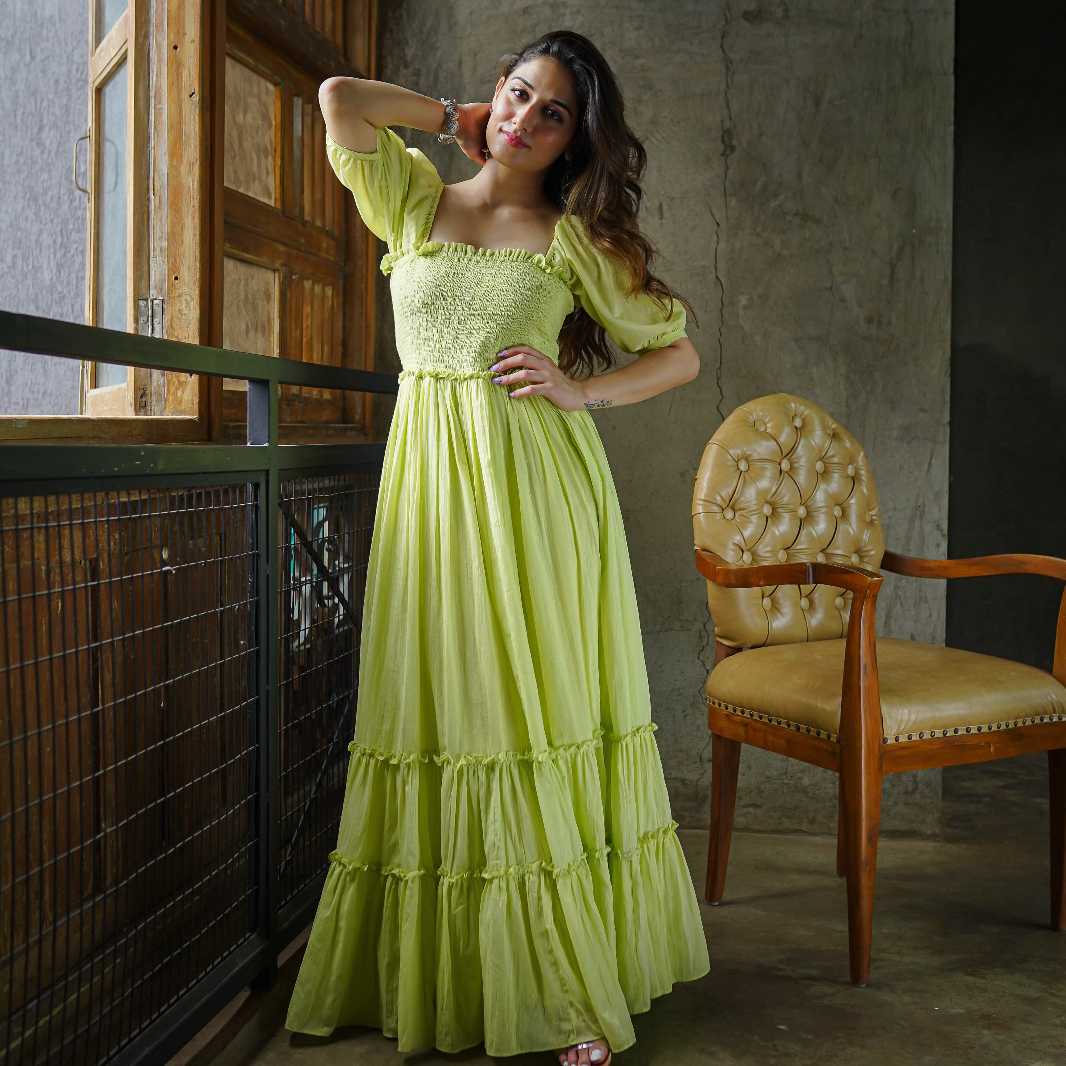Green Tier long dress