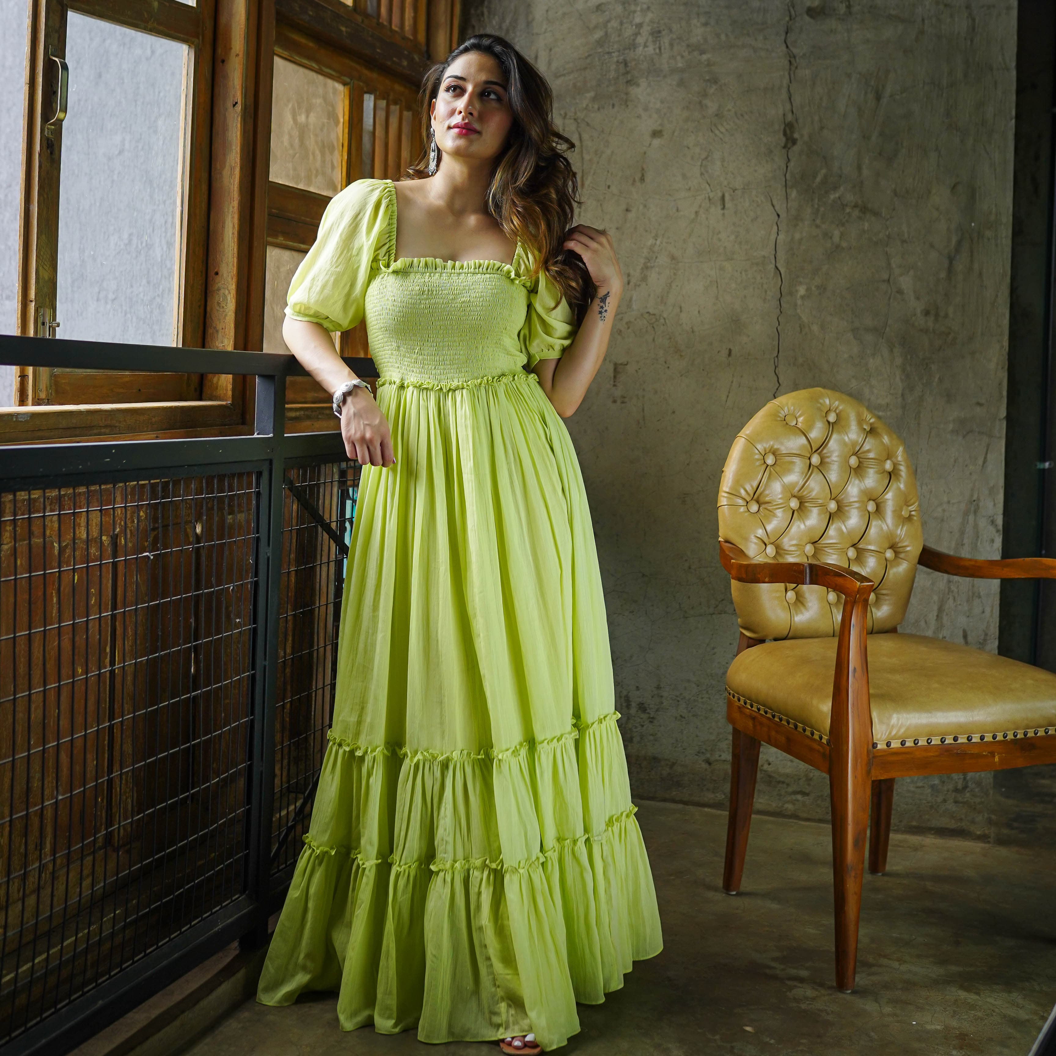 Mylah Green Cotton Maxi Dress For Women Online