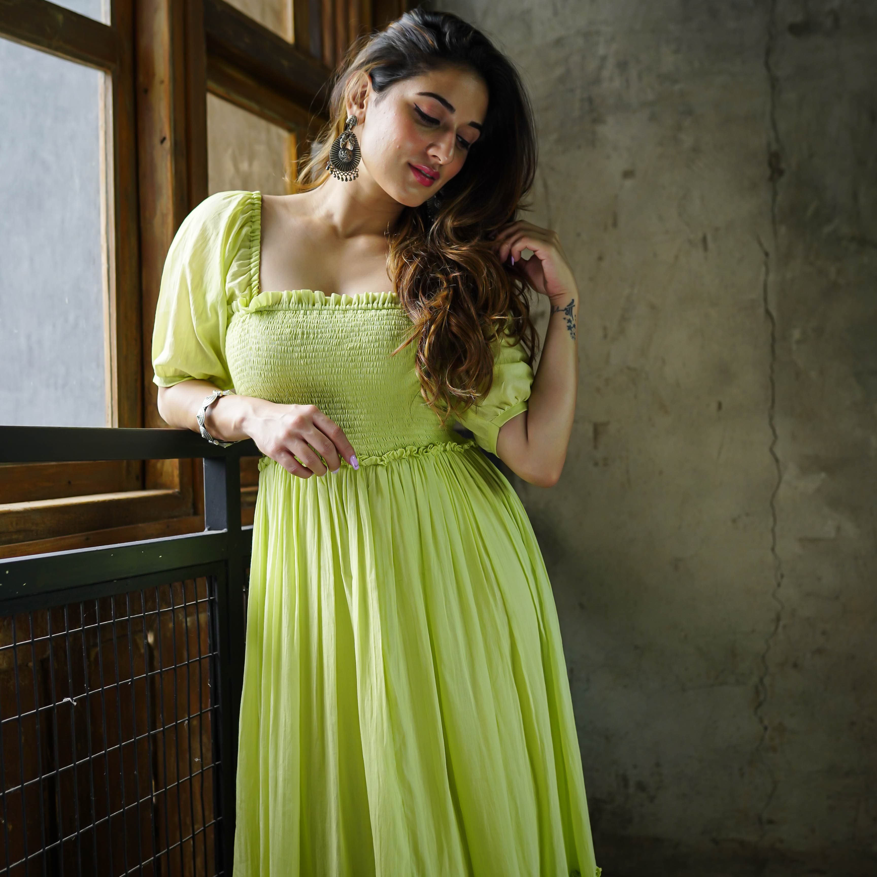 Mylah Green Cotton Maxi Dress For Women Online