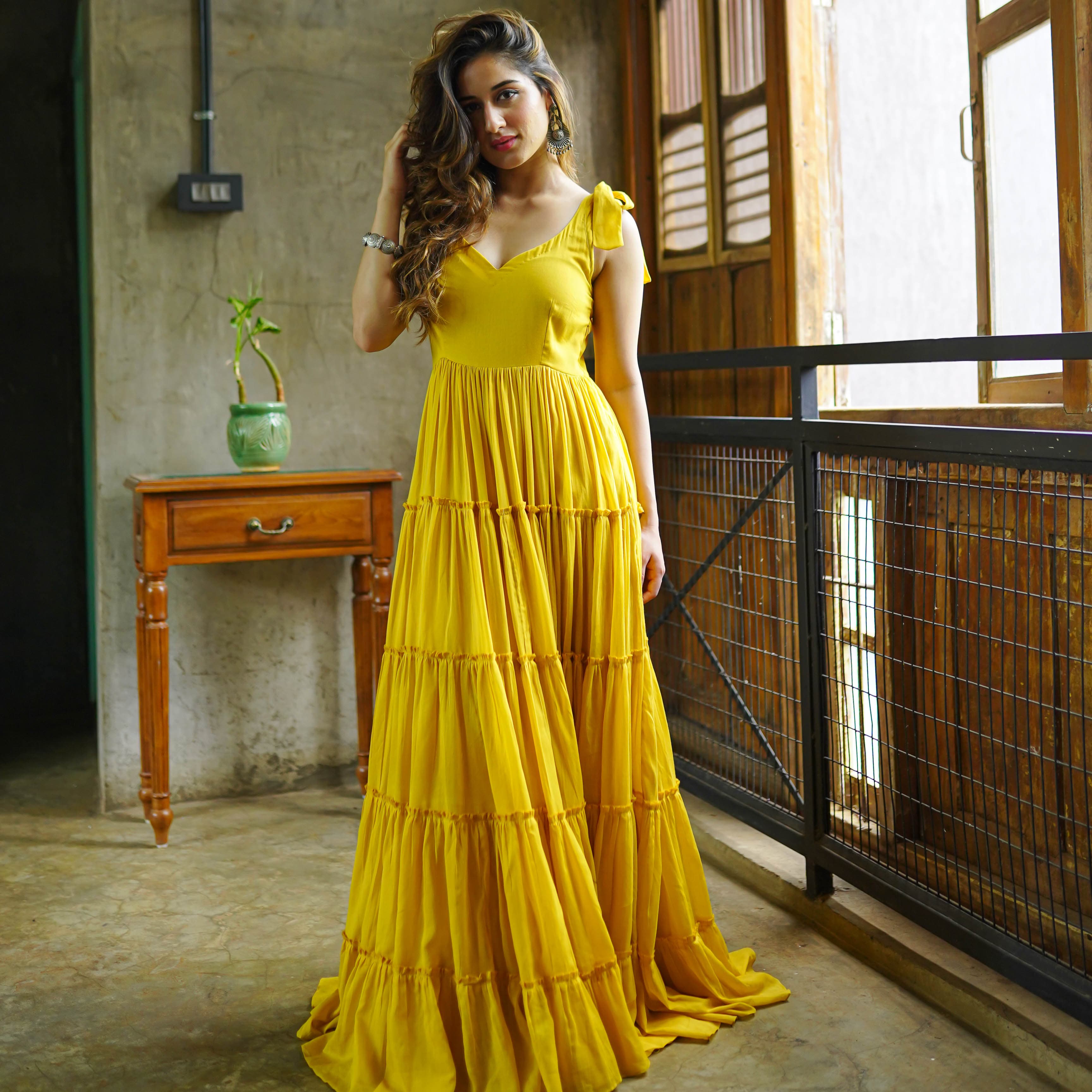 Rylee Yellow Cotton Maxi Dress For Women Online