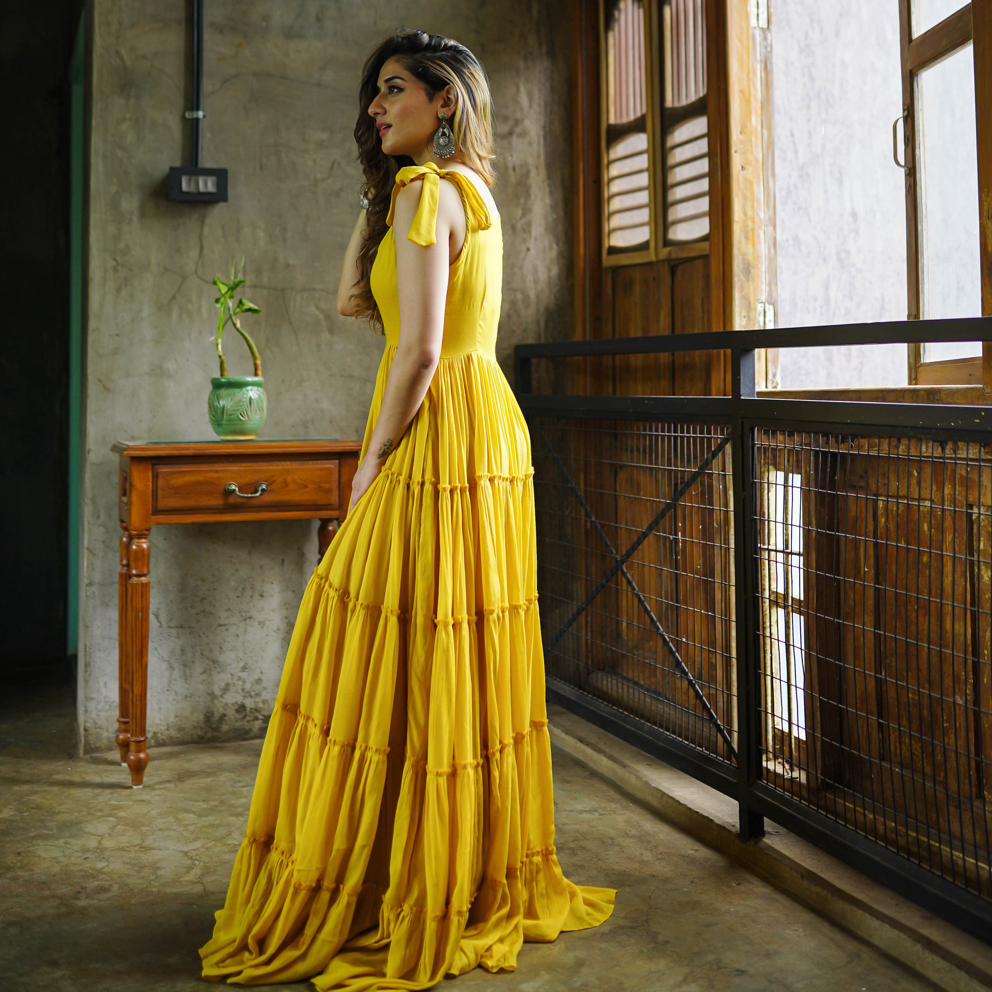 Yellow cotton tier dress