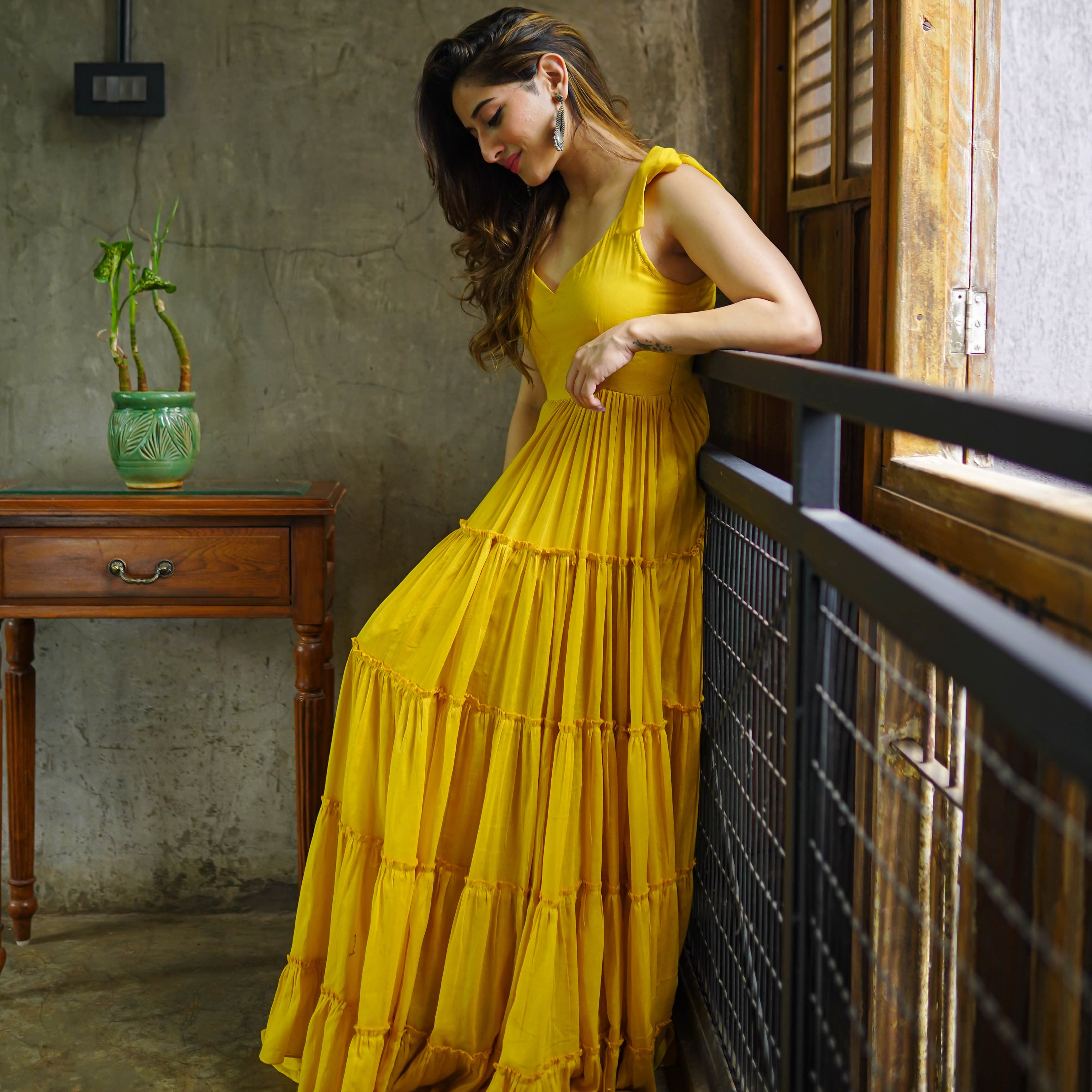 Yellow cotton tier dress