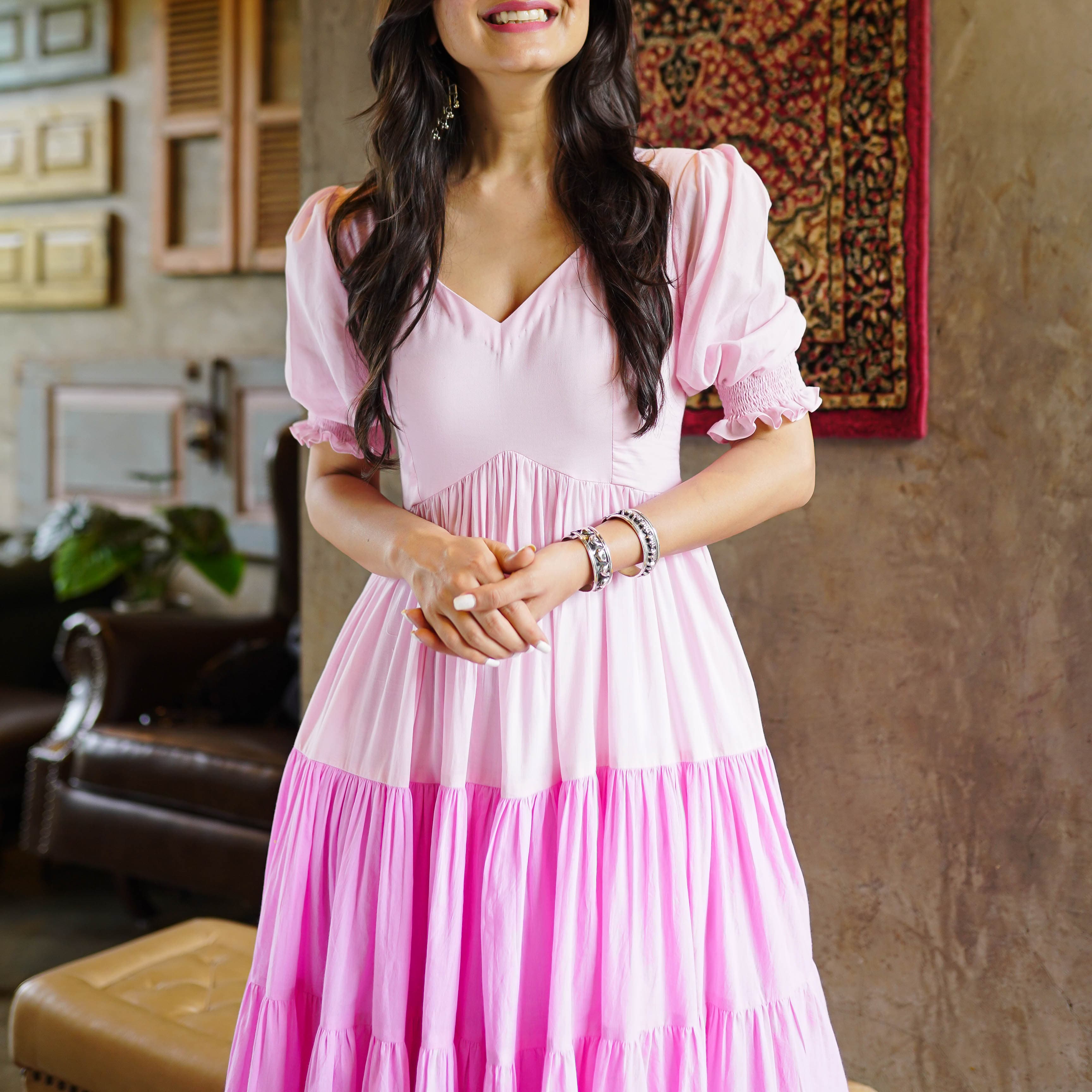 Pink Tier long dress 