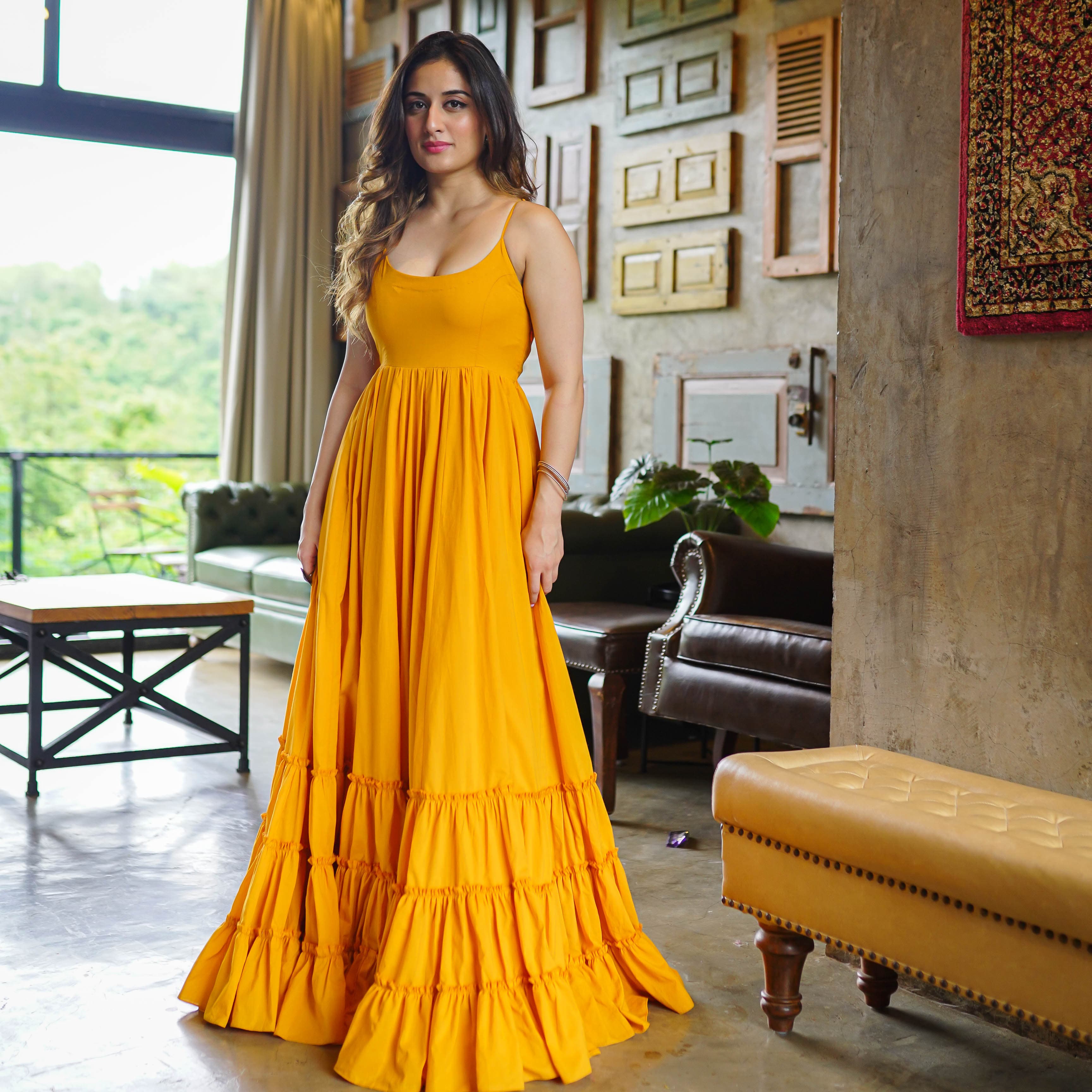 mustard cotton long dress 