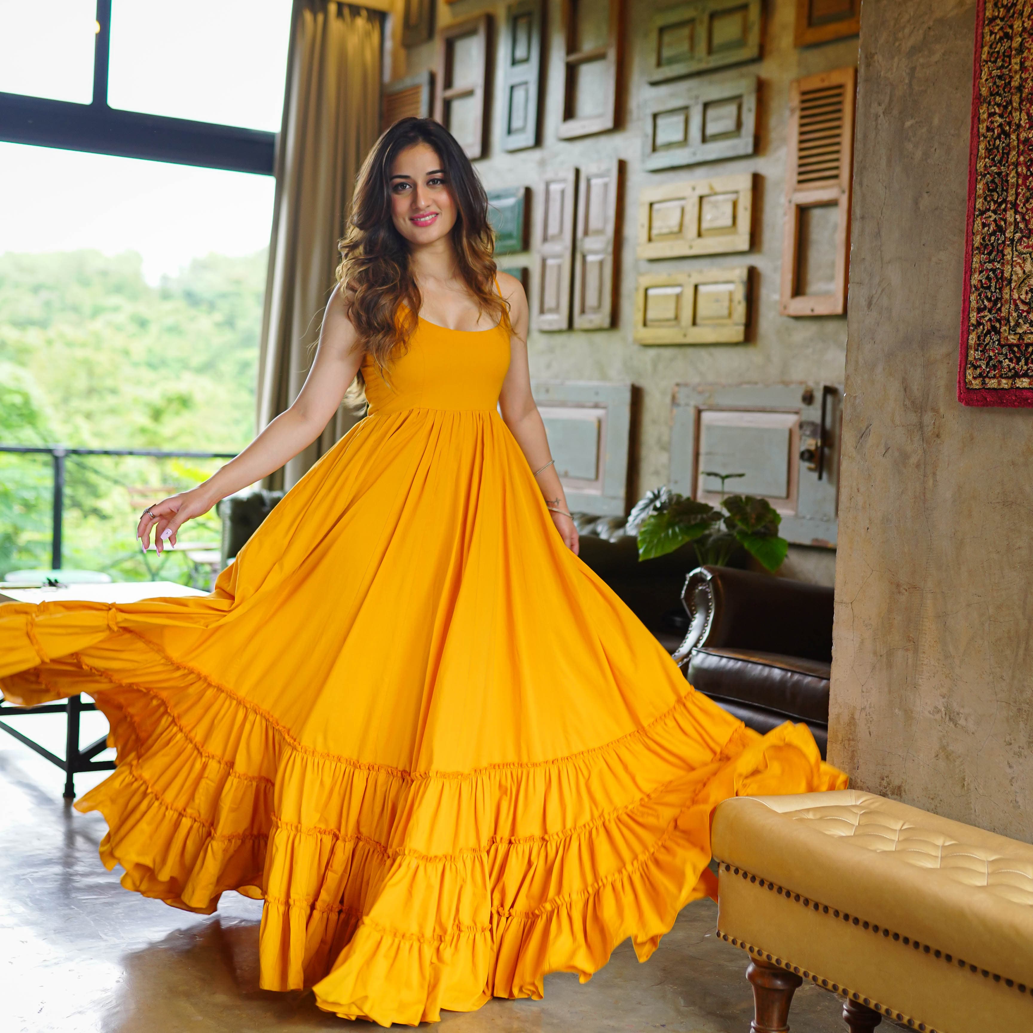 mustard cotton long dress 