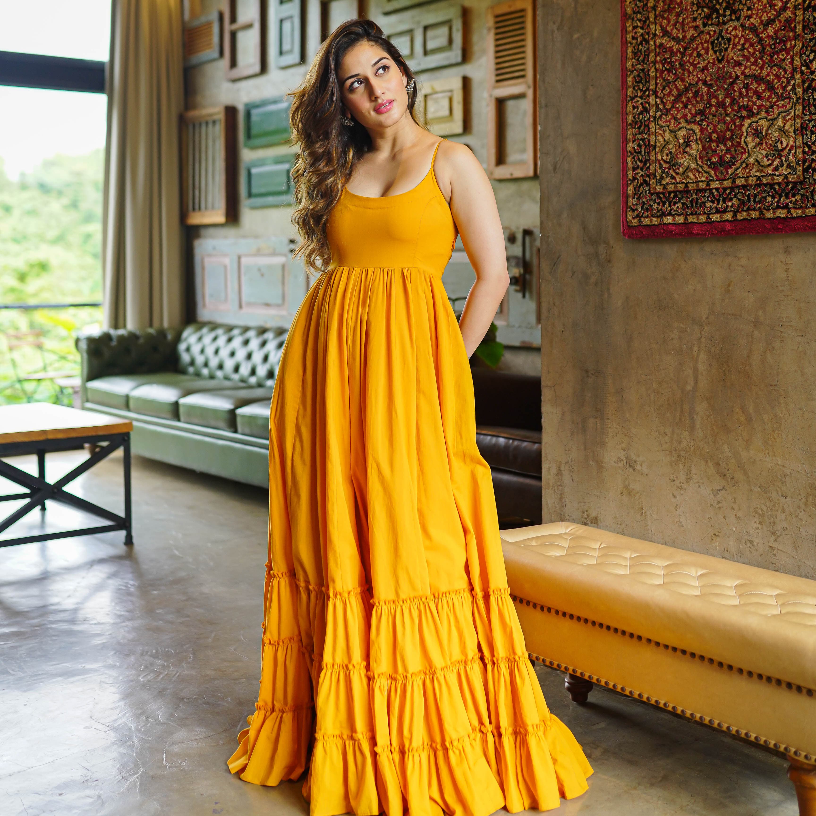 mustard cotton long dress 