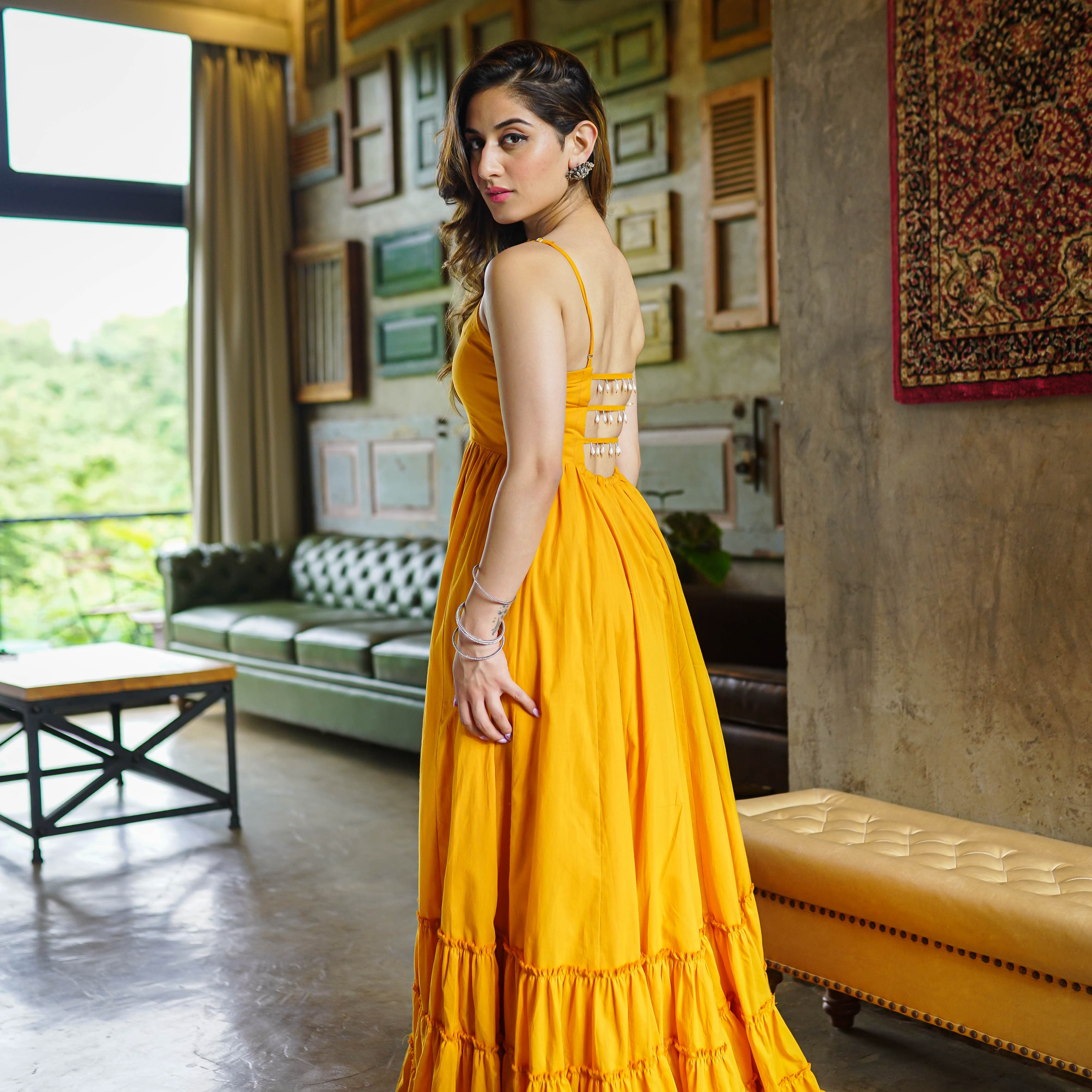 mustard cotton long dress 