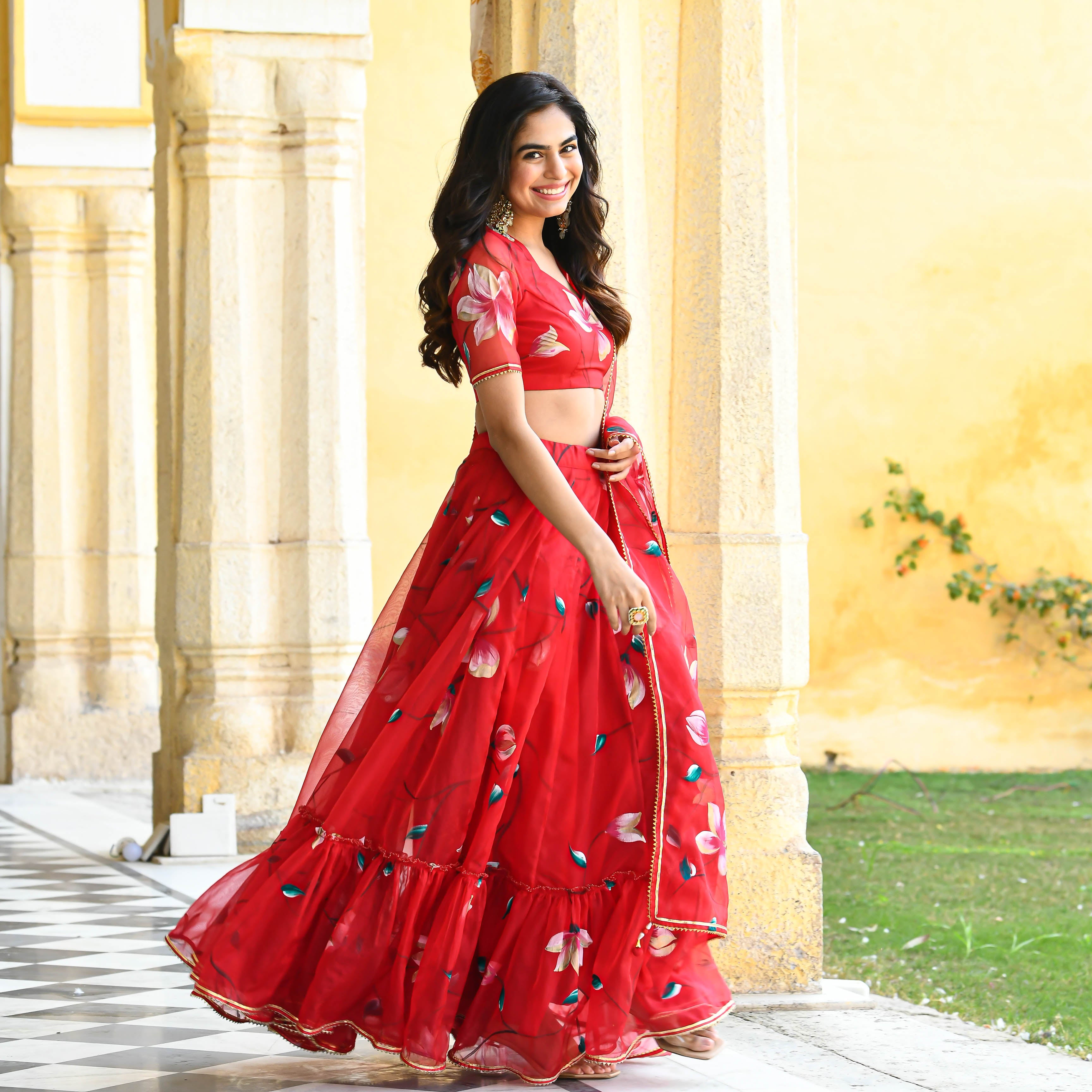Orange - Organza - Lehenga Choli Online: Latest Indian Lehenga/Ghagra In  Stunning Designs at Utsav Fashion