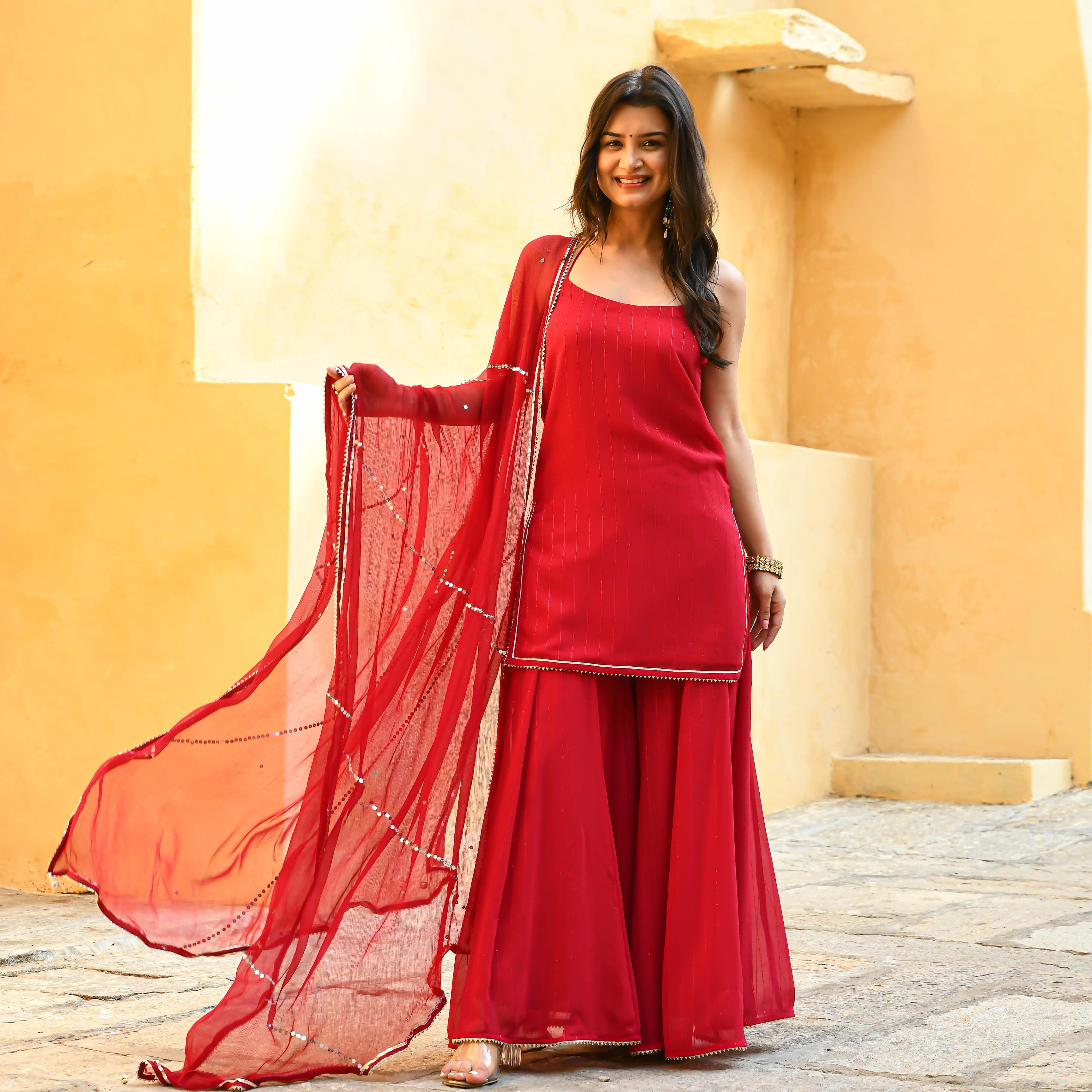 Red Sequin Sharara Set for women online