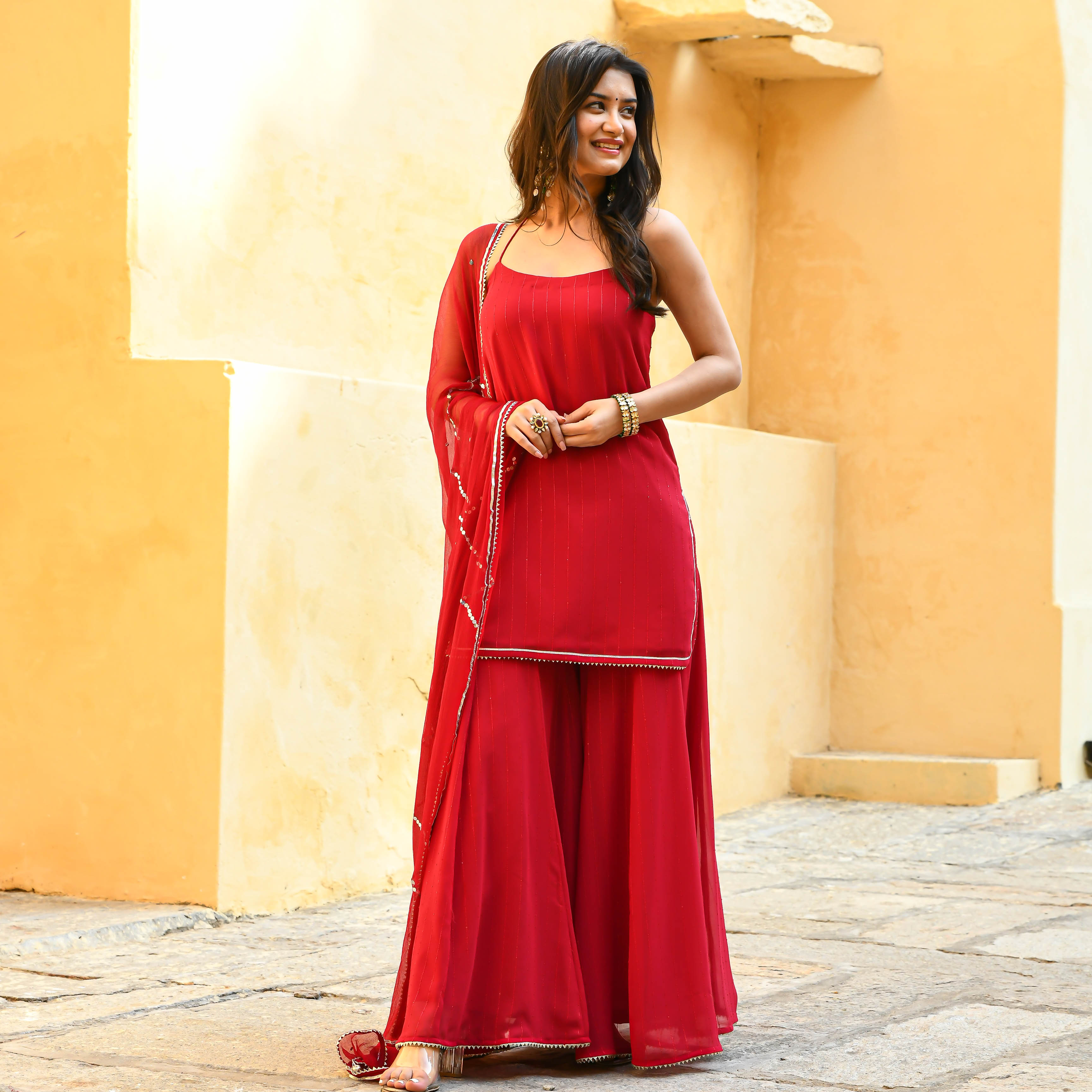 Red Sequin Sharara Set for women online