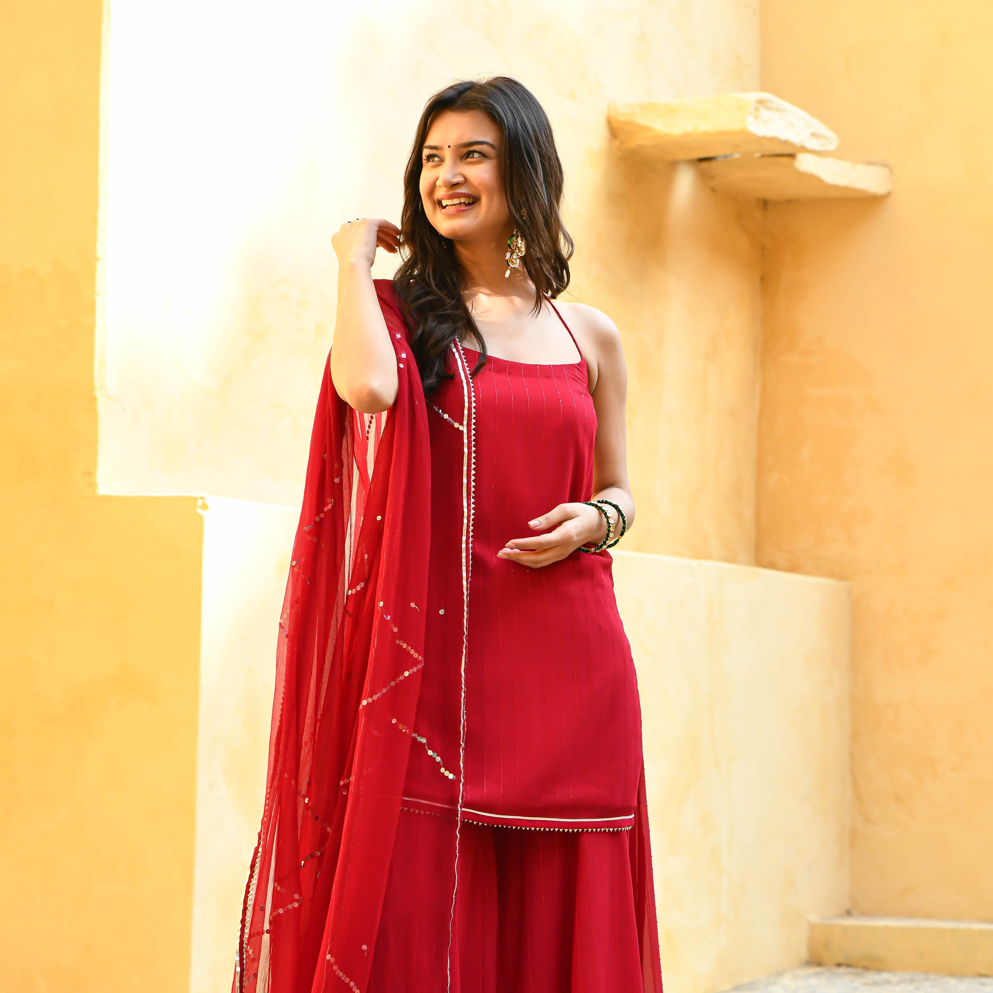 Red Sequin Sharara Set for women online