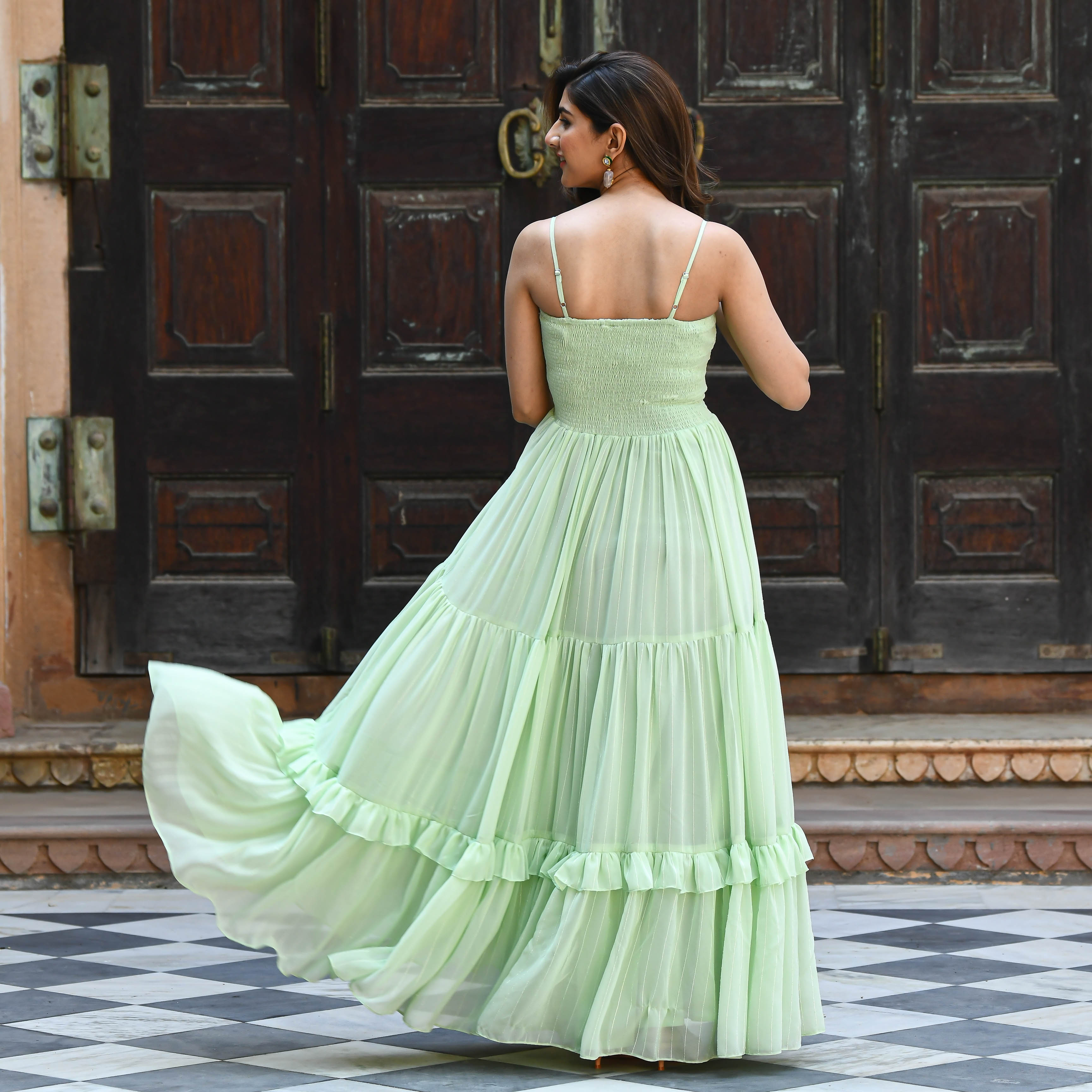 Mint Green Sequin Tiered Dress for women online