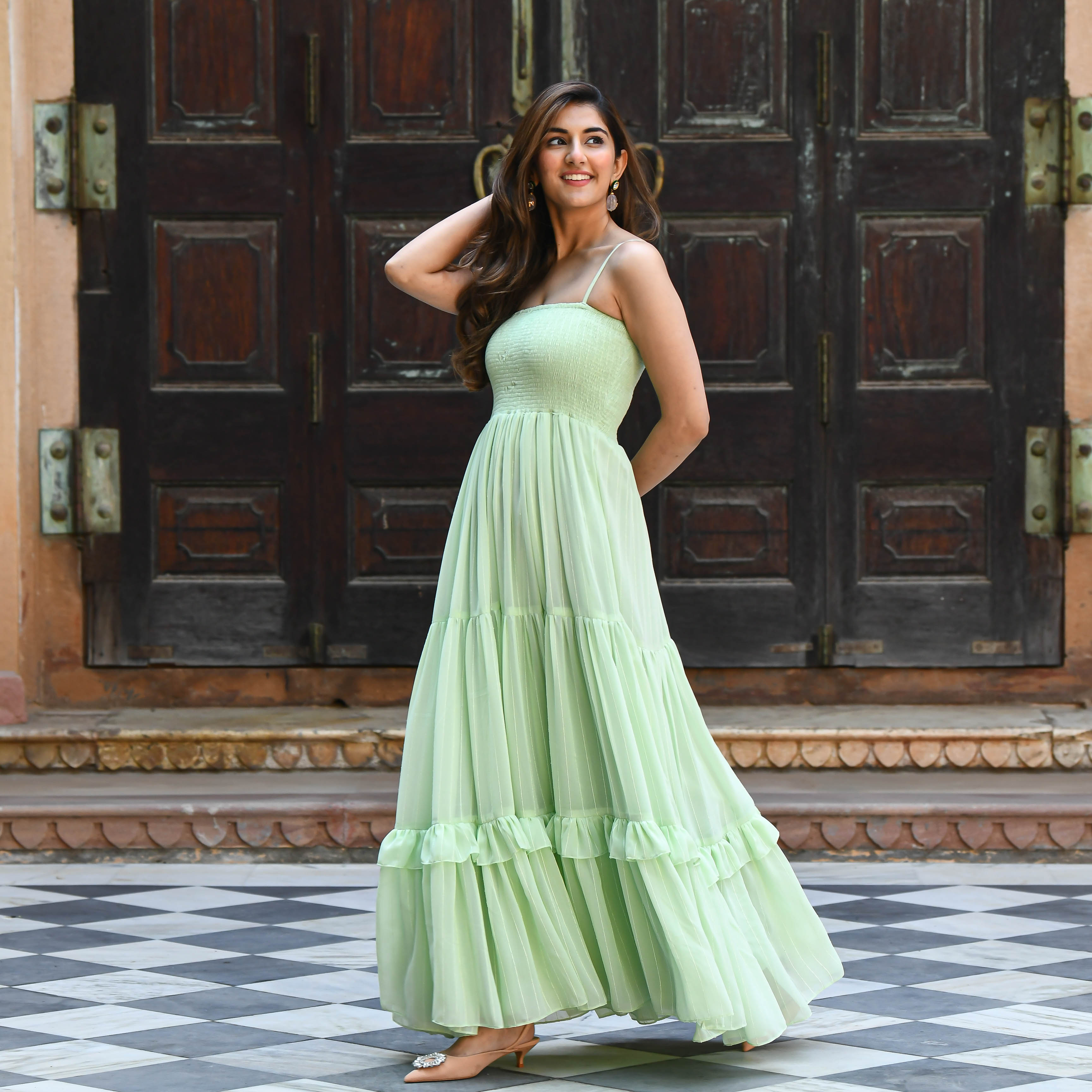 Mint Green Sequin Tiered Dress for women online