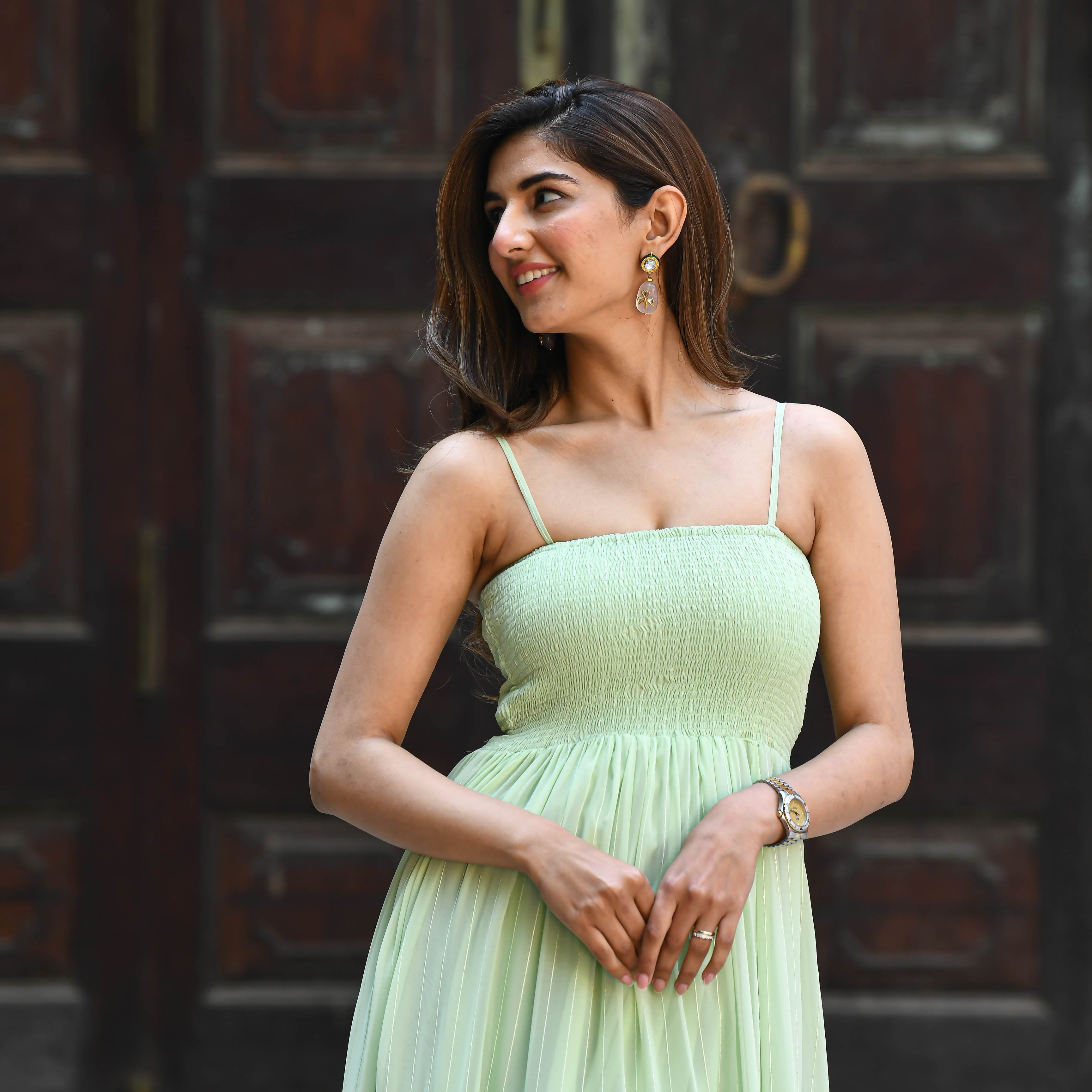 Mint Green Sequin Tiered Dress for women online