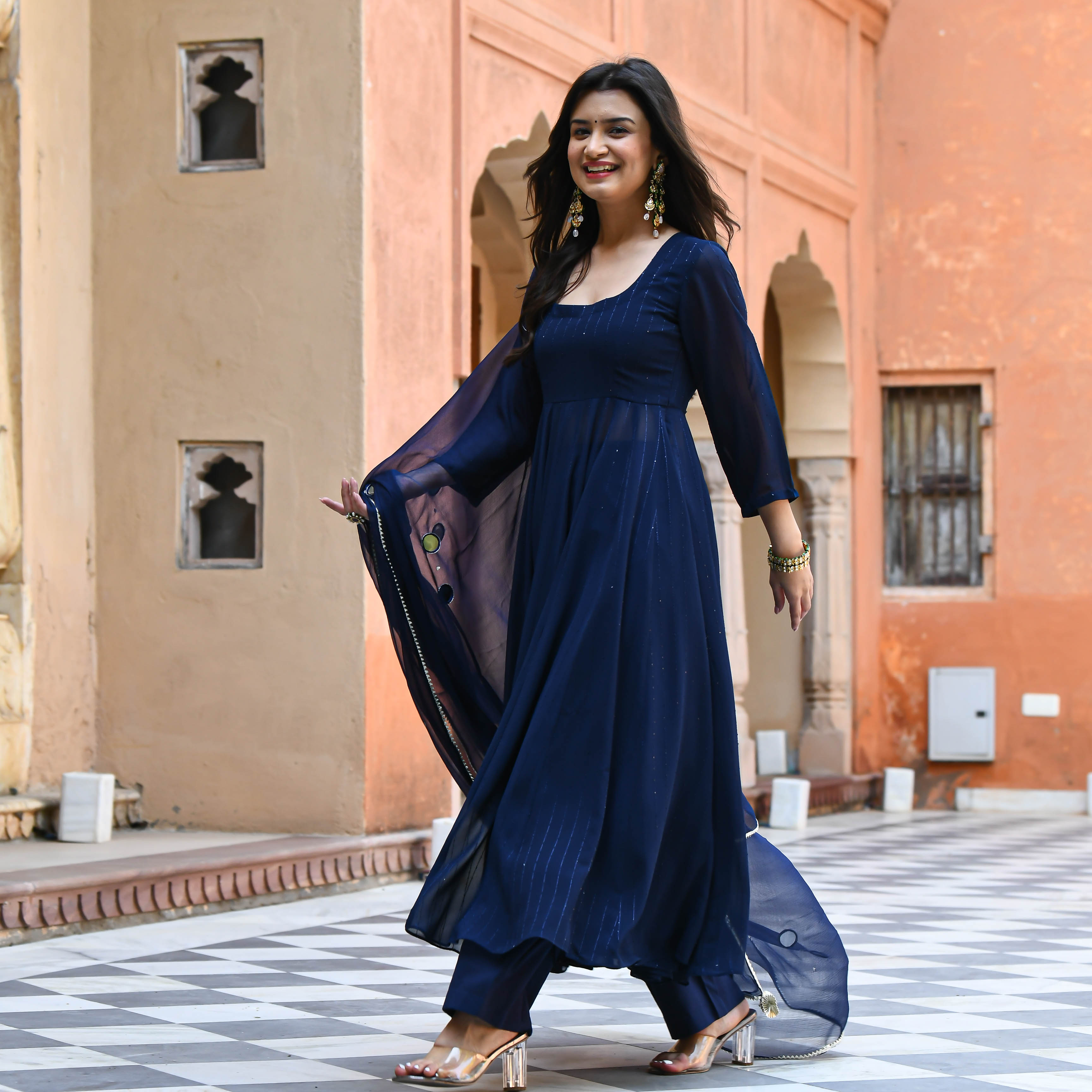 Dark Blue Sequin Salwar Suit – Bunaai