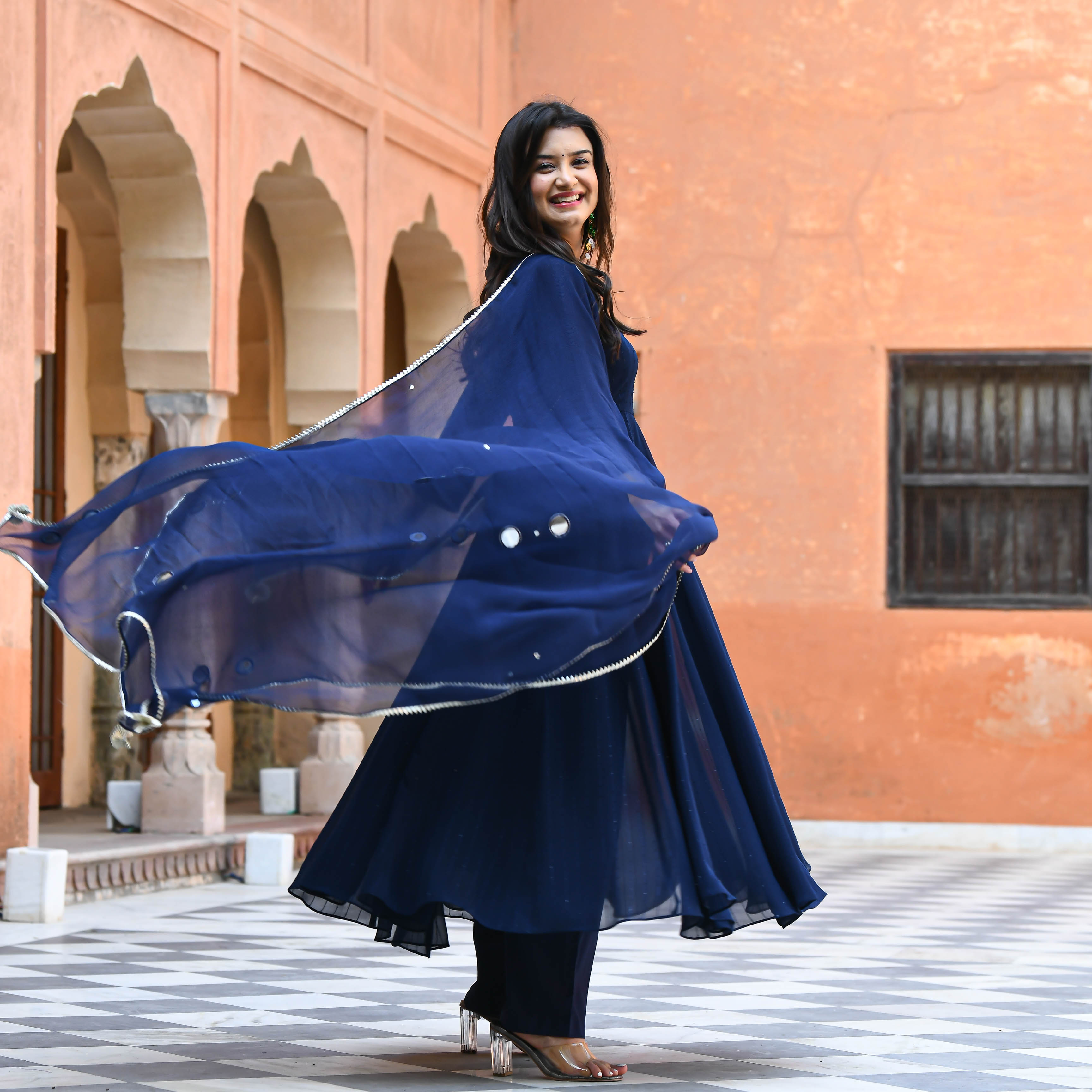 Dark Blue Sequin Suit Set for women online
