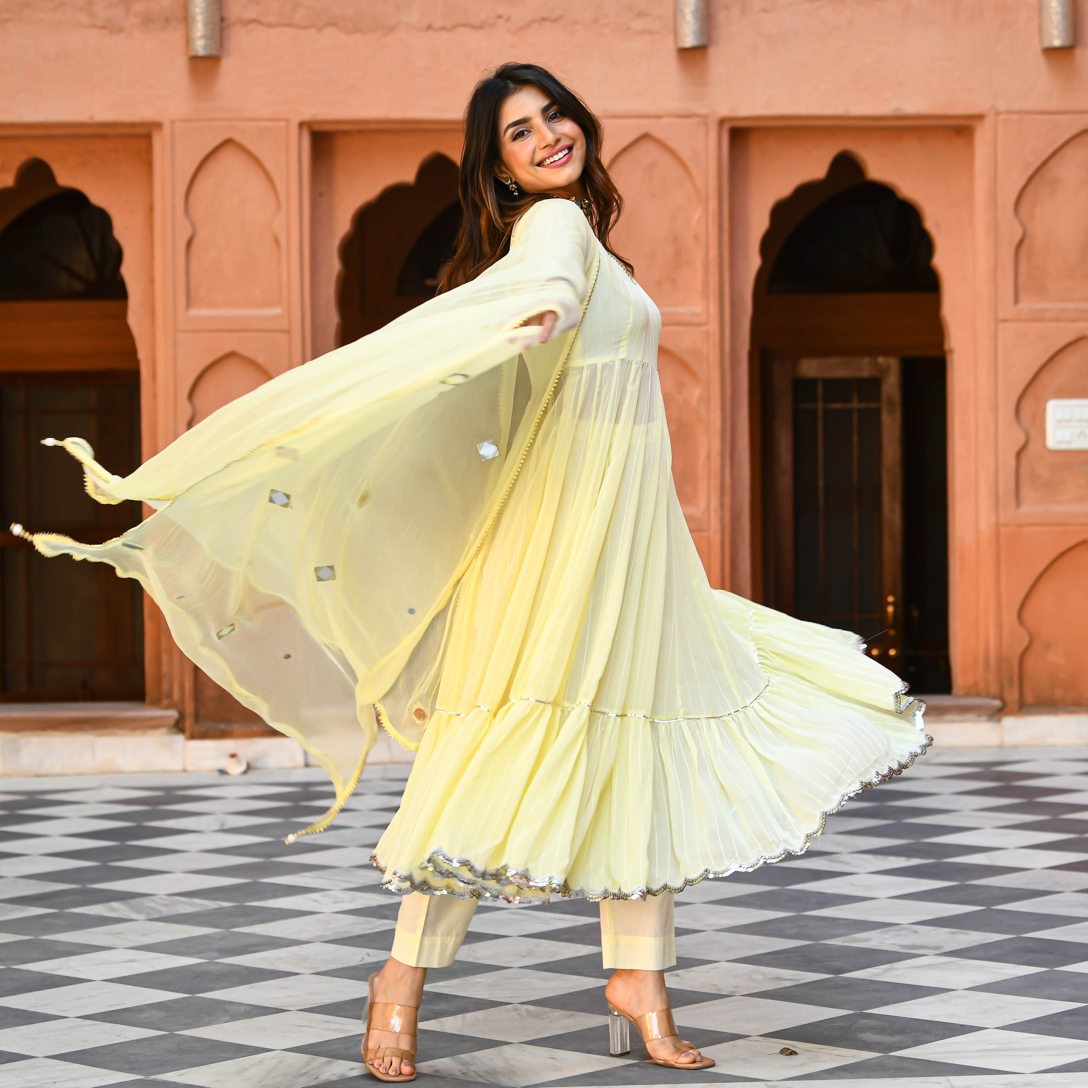 Light Yellow Sequin Designer Salwar Suit Set For Women Online