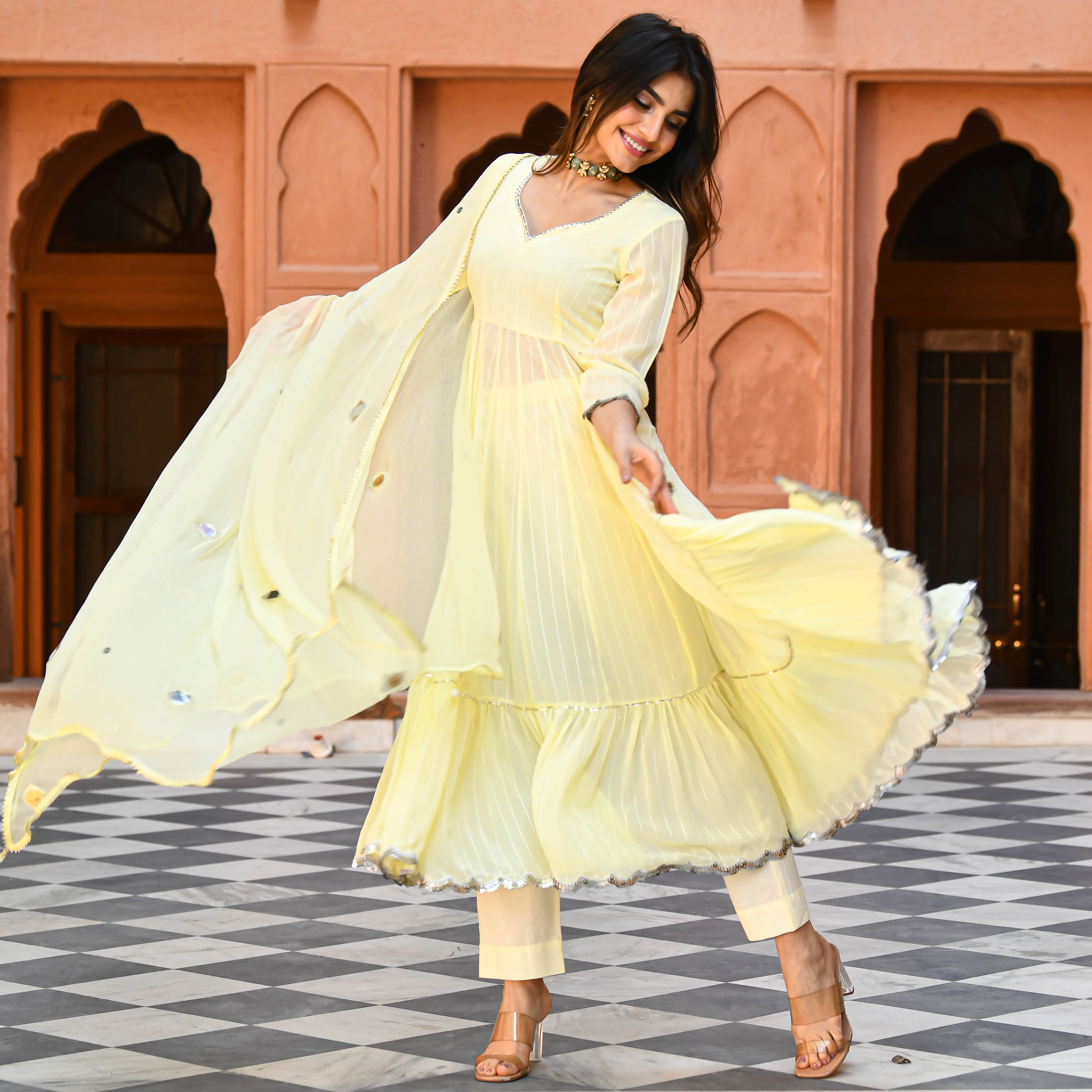 Light Yellow Sequin Designer Salwar Suit Set For Women Online