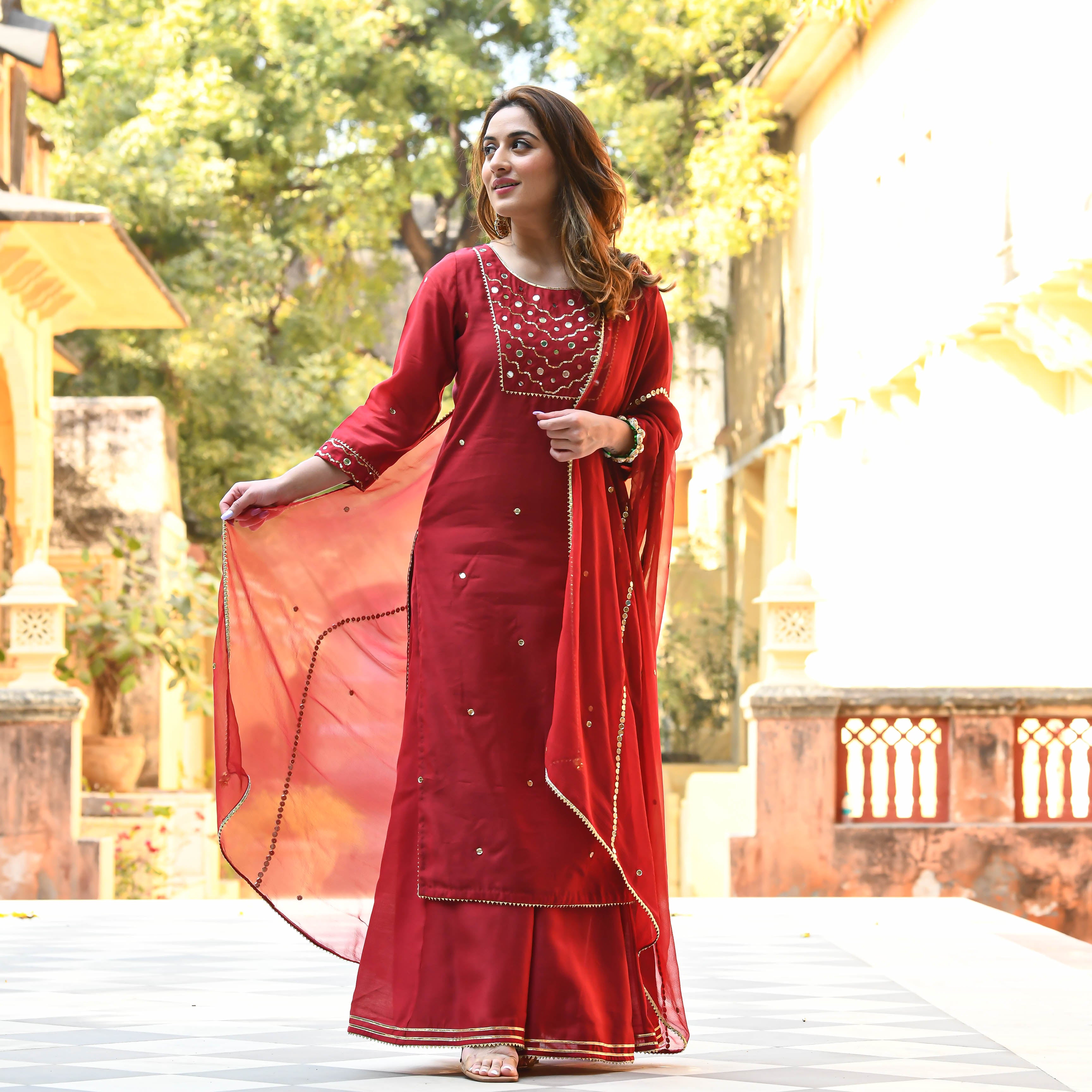 Glorious Red Color Heavy Rayon Sequence Work Designer Salwar Suit