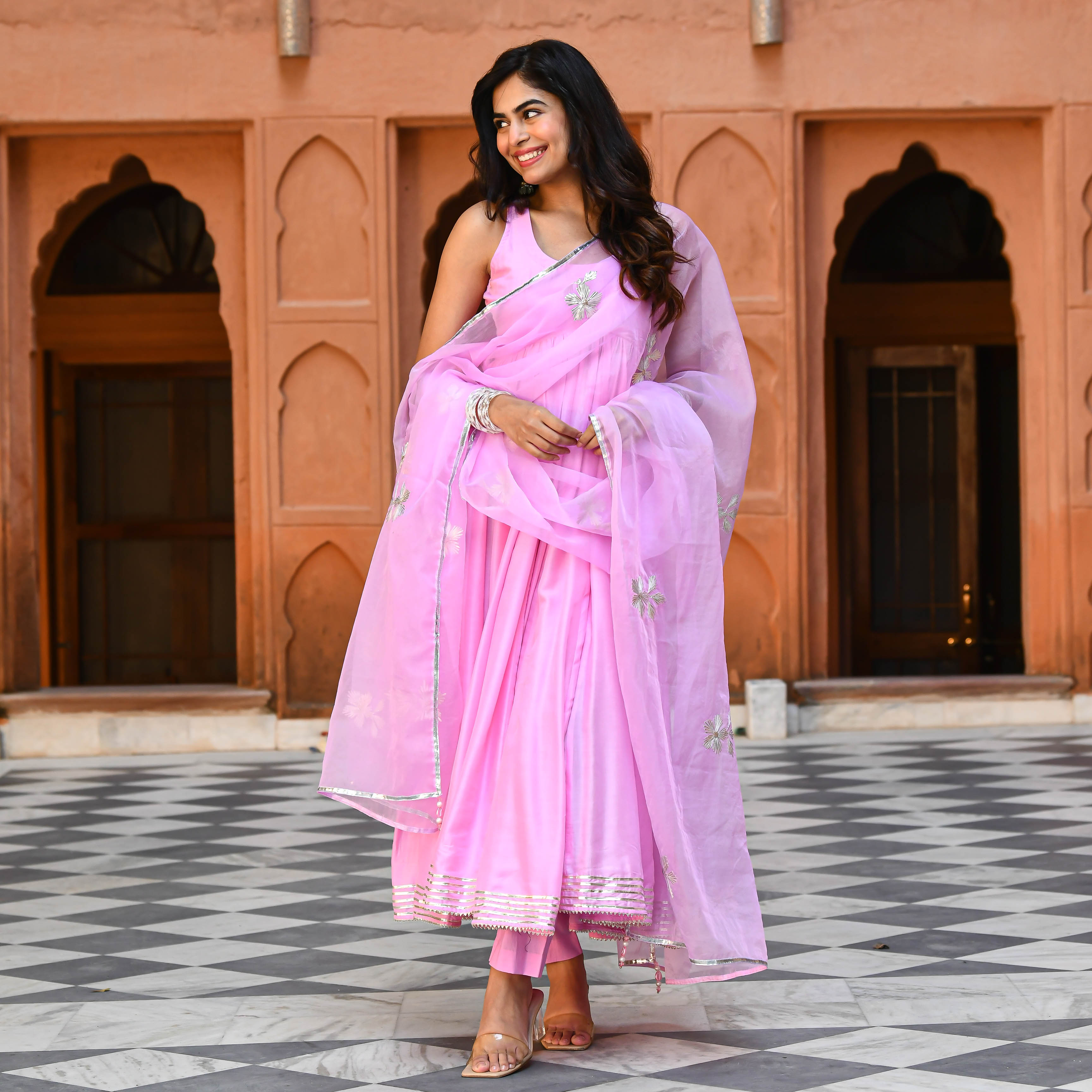 Pink Gota Sleeveless Anarkali Set for women online