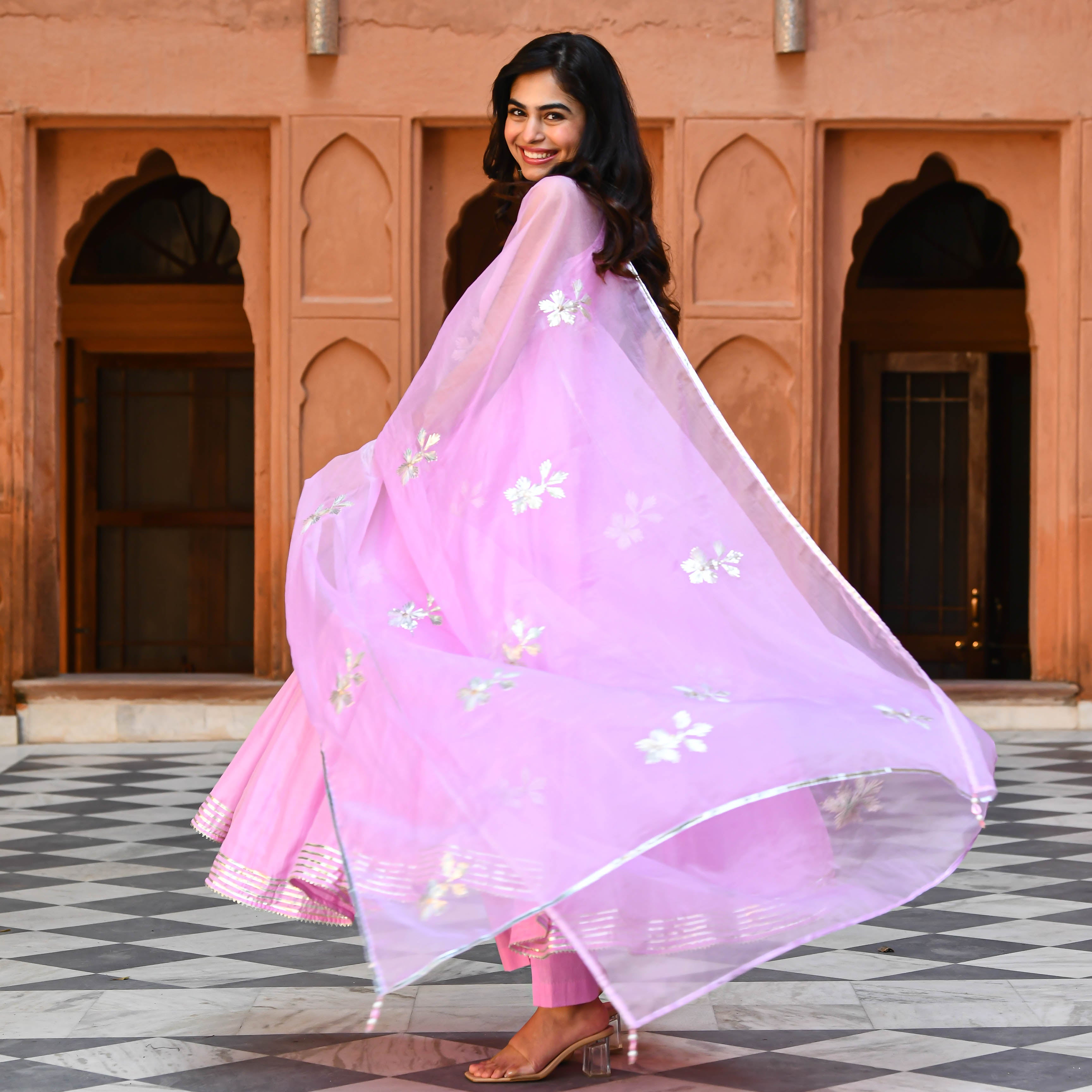 Buy Bunaai Orchid Pink Cotton Silk Salwar Suit Set For Women Online