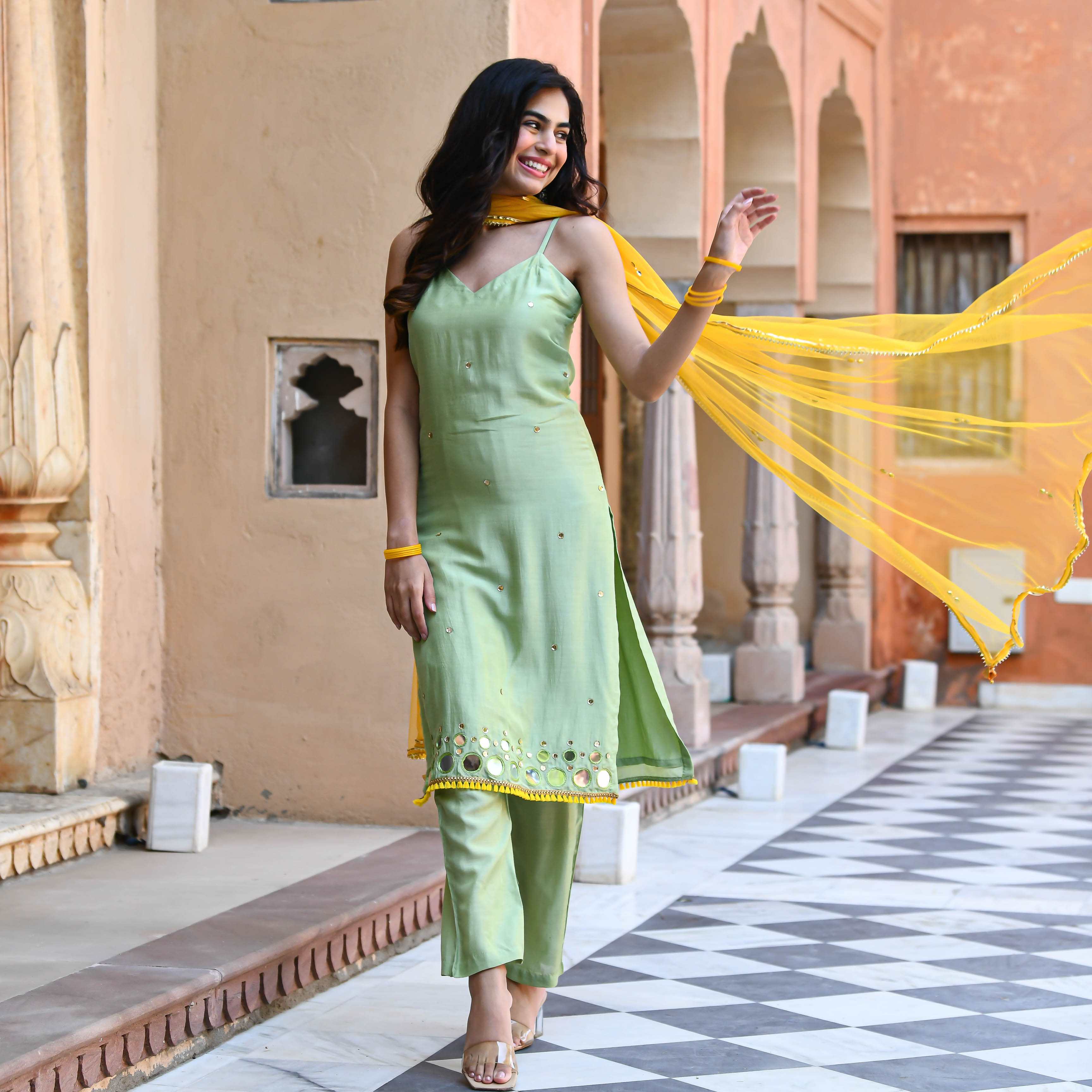 Buy Bunaai Green Gotta Salwar Suit Set For Women Online