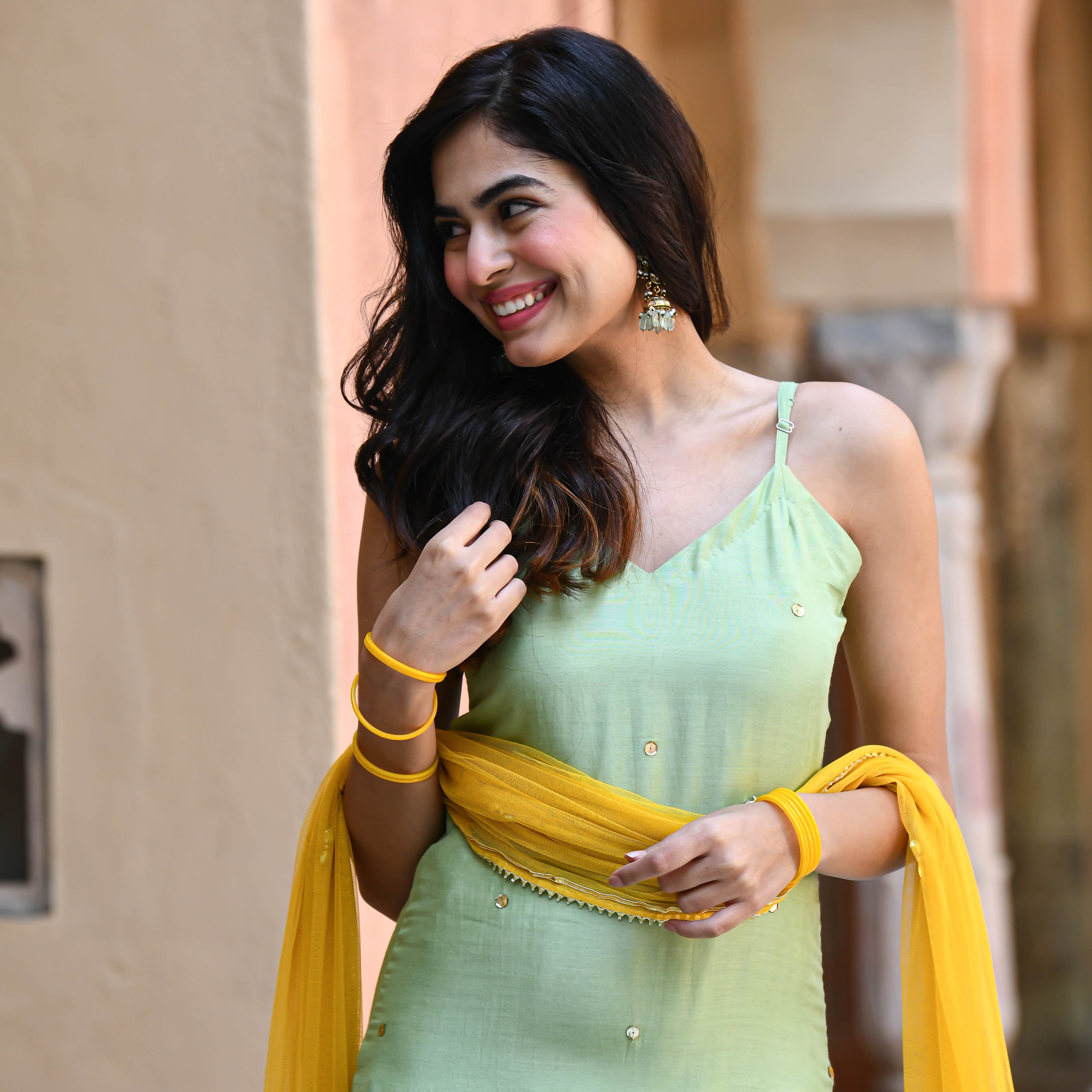 Mint Green Cotton Silk Salwar Suit Set For Women Online