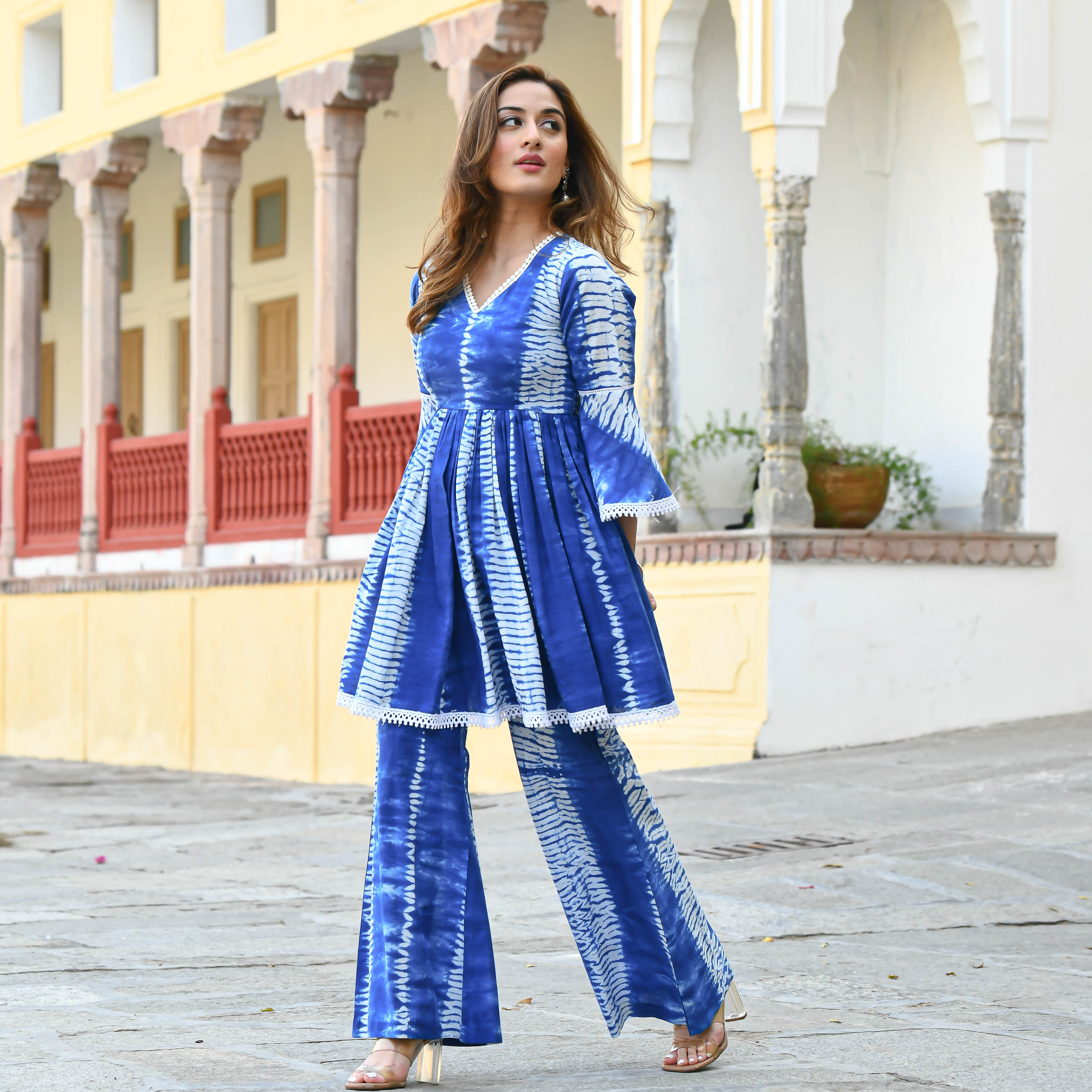 Buy Bunaai Shibori Blue Cotton Designer Traditional Kurti Set For Women  Online