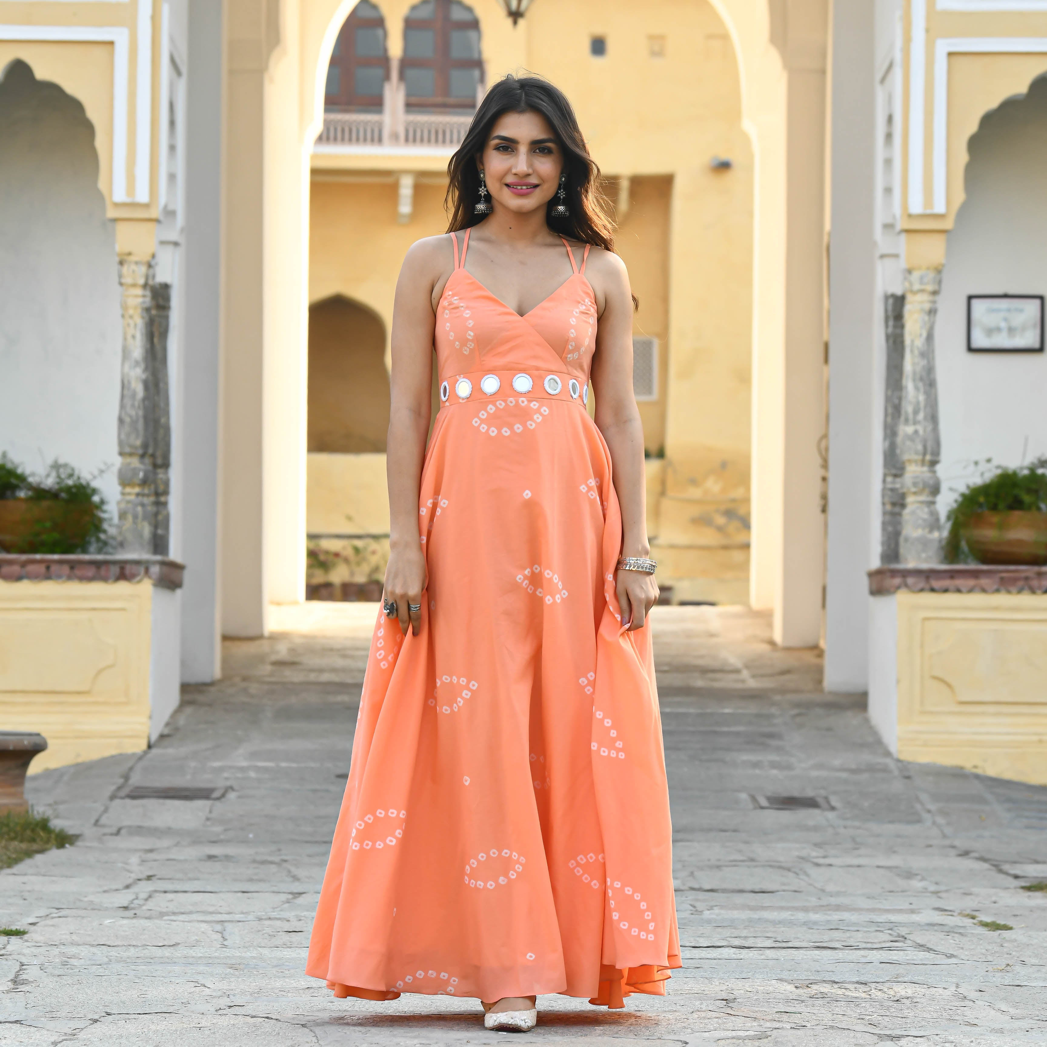 Peach Bandhej  Dress for women online
