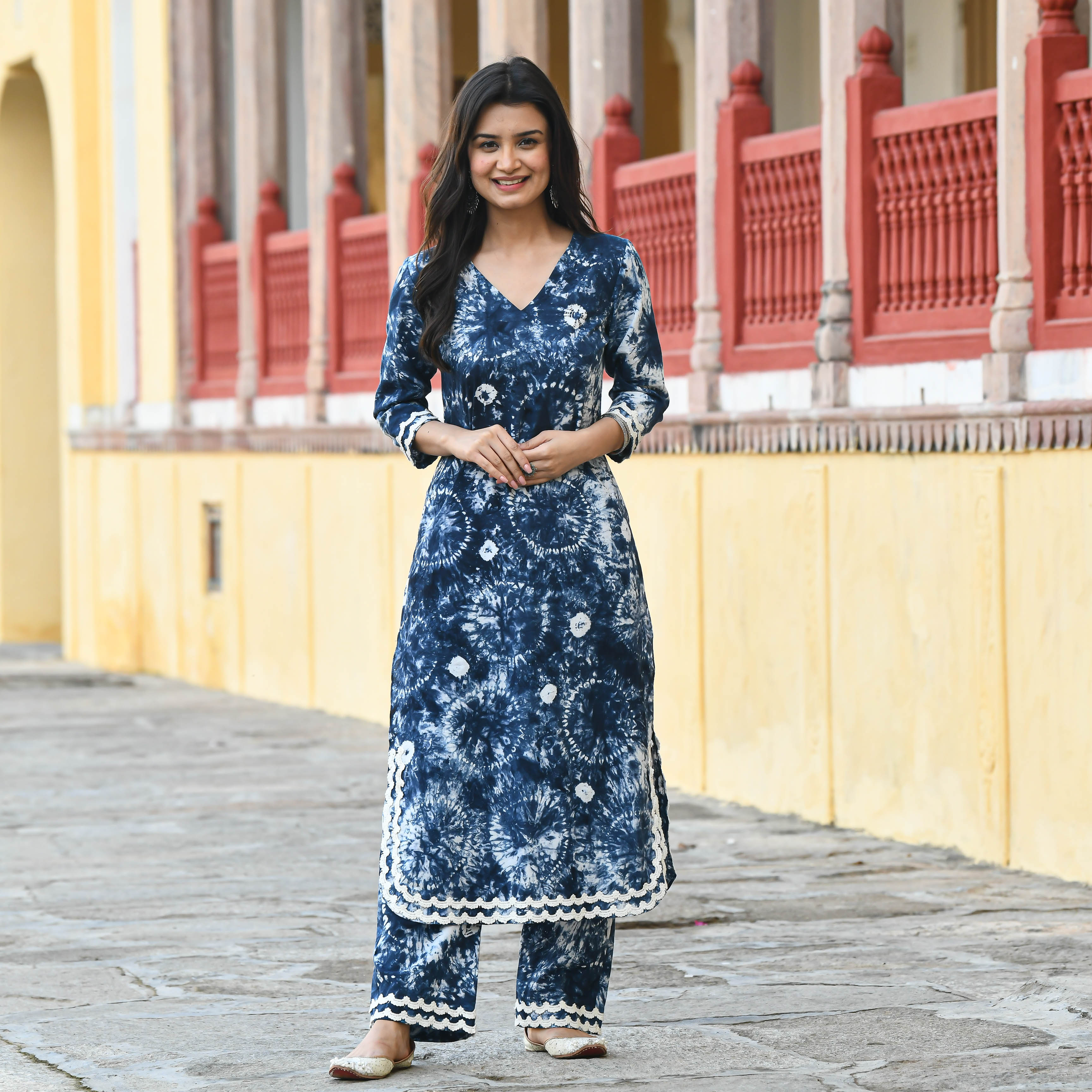 Blue Tie Dye Cotton Kurta Set for women online